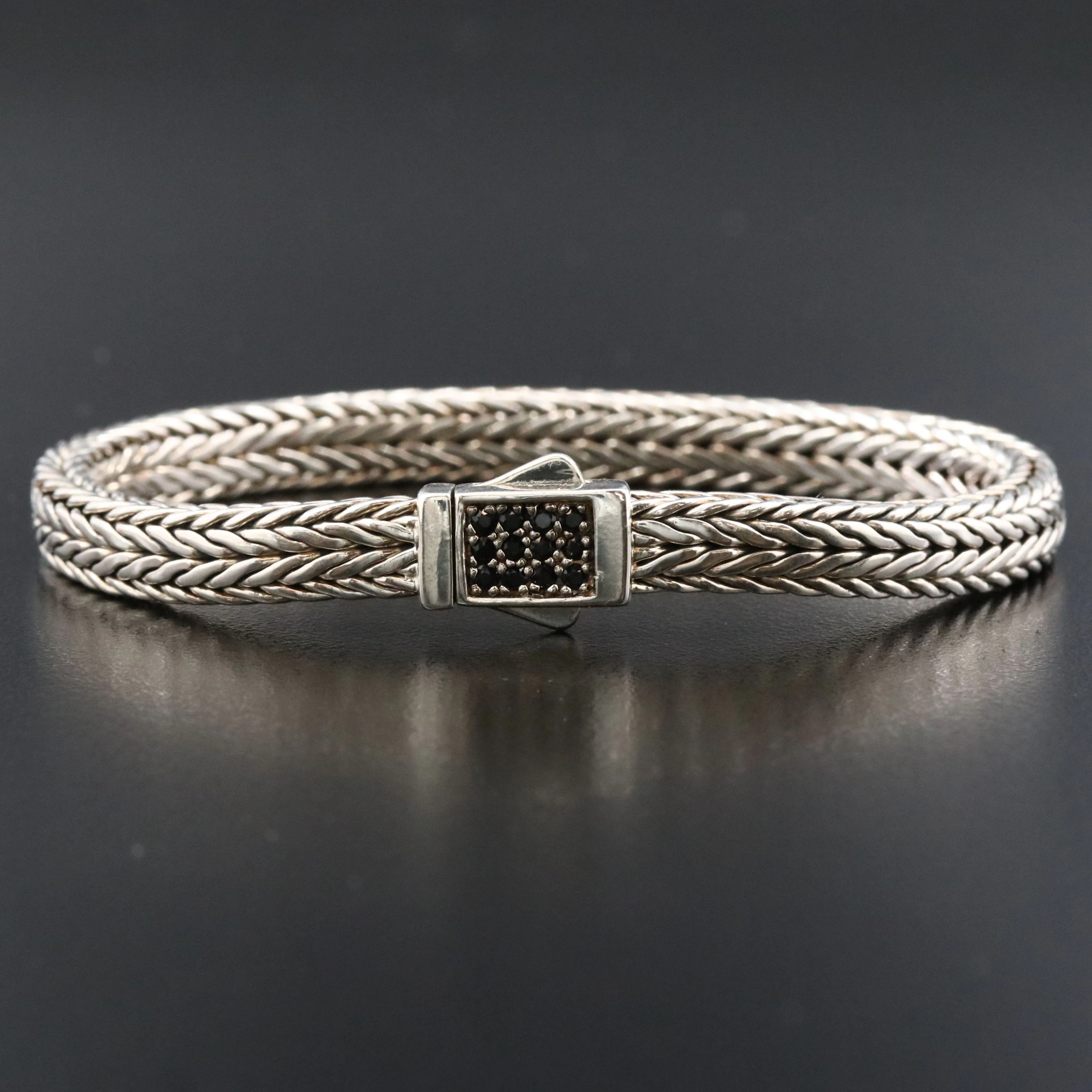 Phillip Gavriel Sterling Foxtail Chain Bracelet with Black Sapphire Clasp