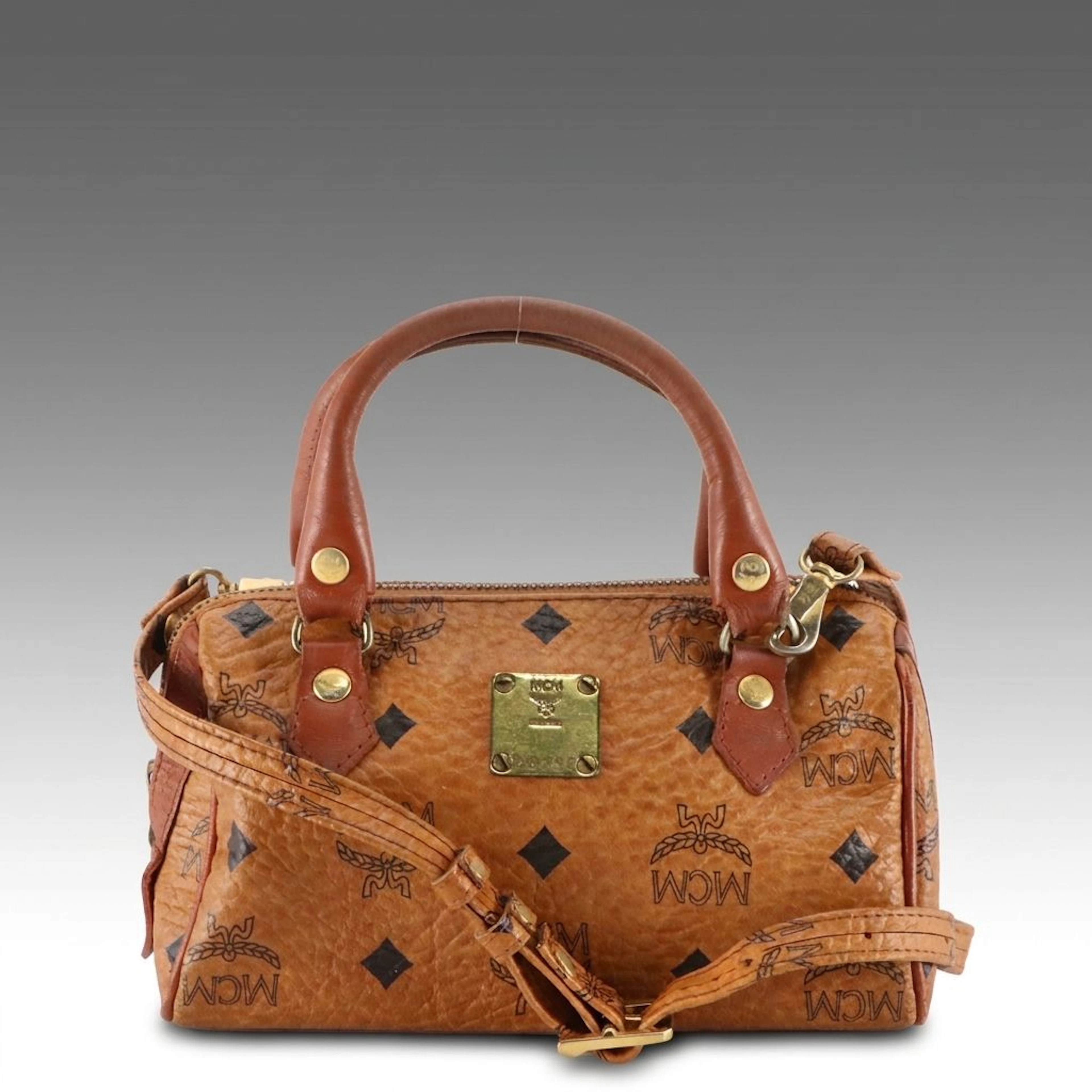 MCM Mini Handbag with Strap in Cognac Visetos Canvas, Vintage