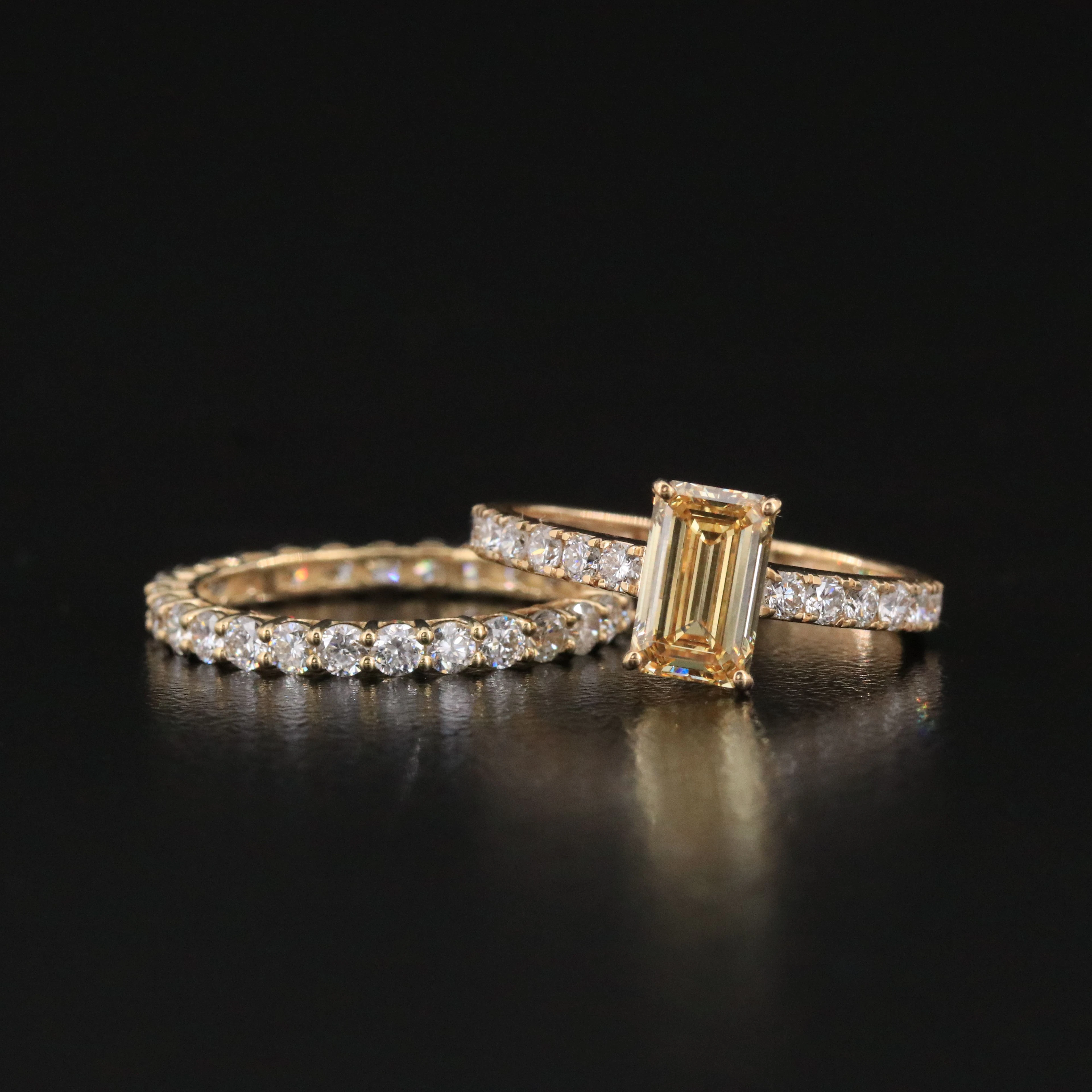 14K 2.75 Lab Grown Diamond Ring and Eternity Band Featuring Fancy Yellow