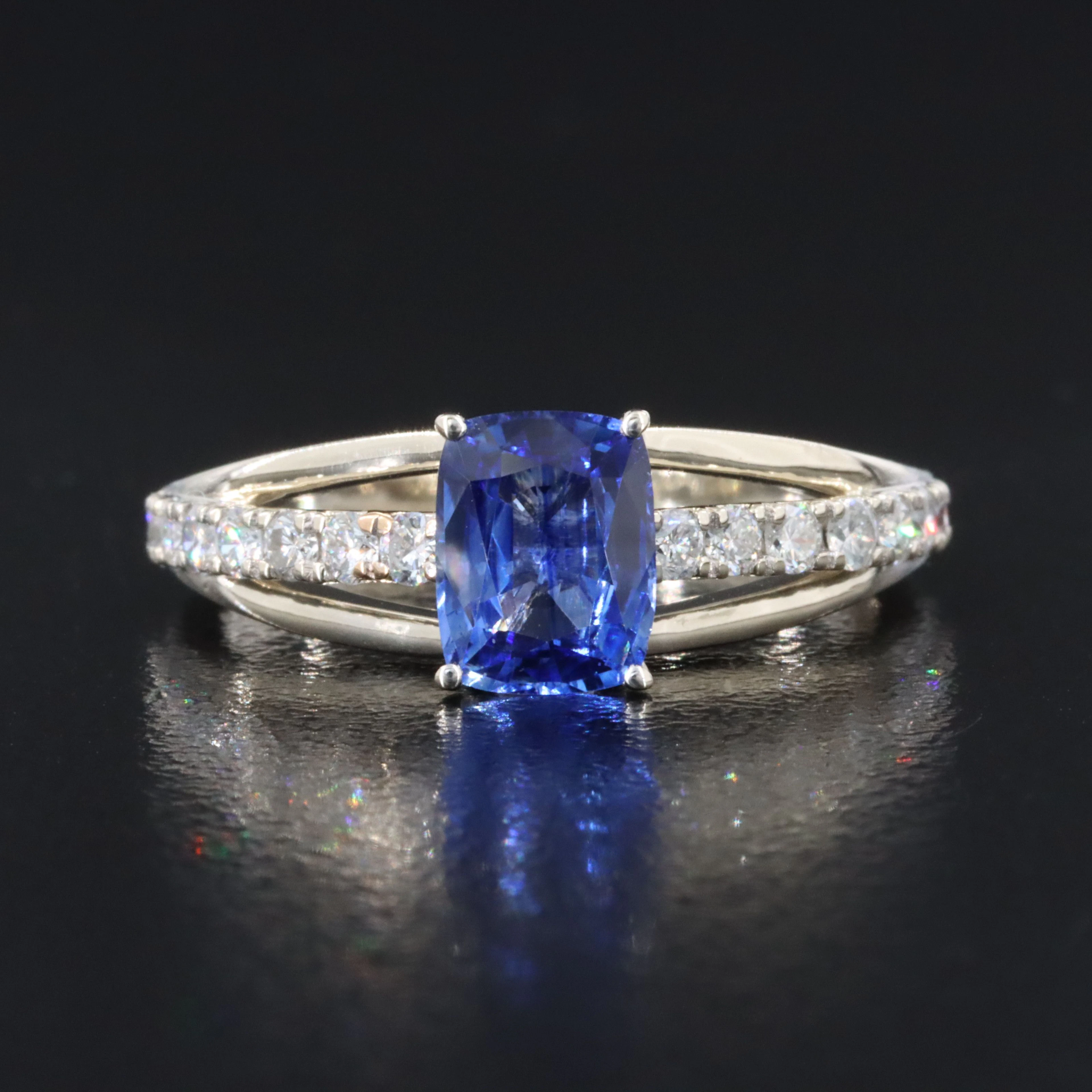 14K 1.21 CT Ceylon Sapphire and Diamond Ring with GIA Report