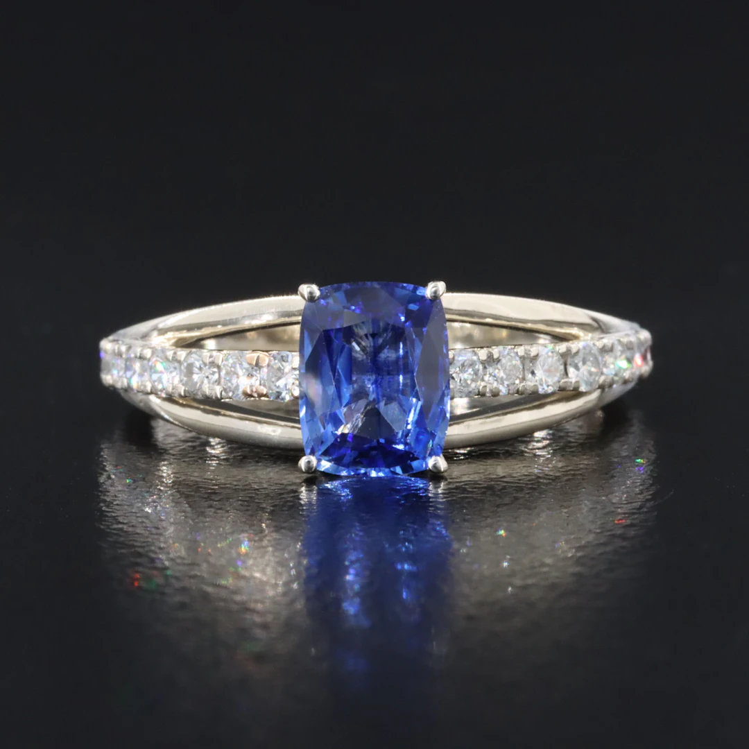 14K 1.21 CT Ceylon Sapphire and Diamond Ring with GIA Report