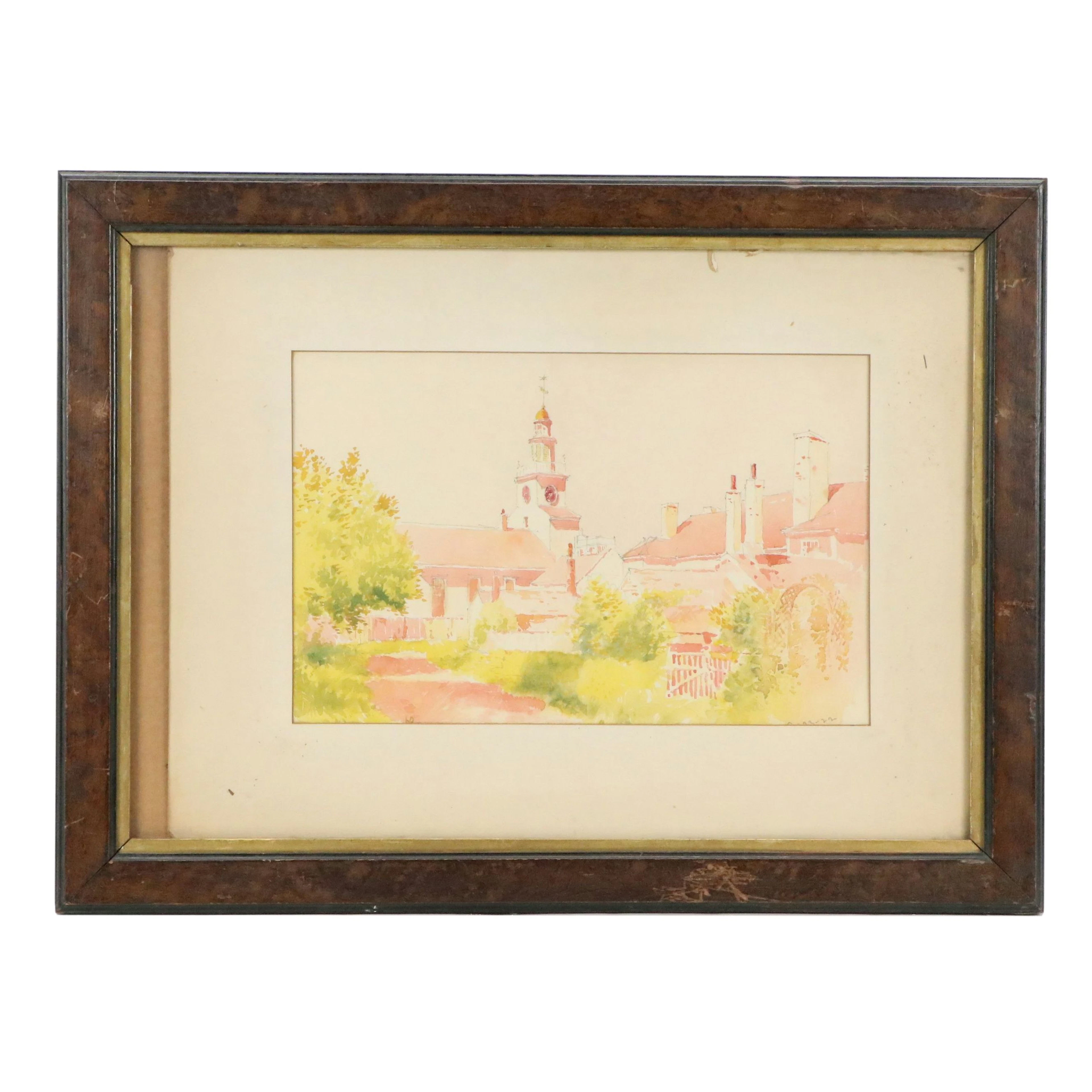 Vintage/Antique Watercolor Painting of Unitarian Church Nantucket, 20th Century