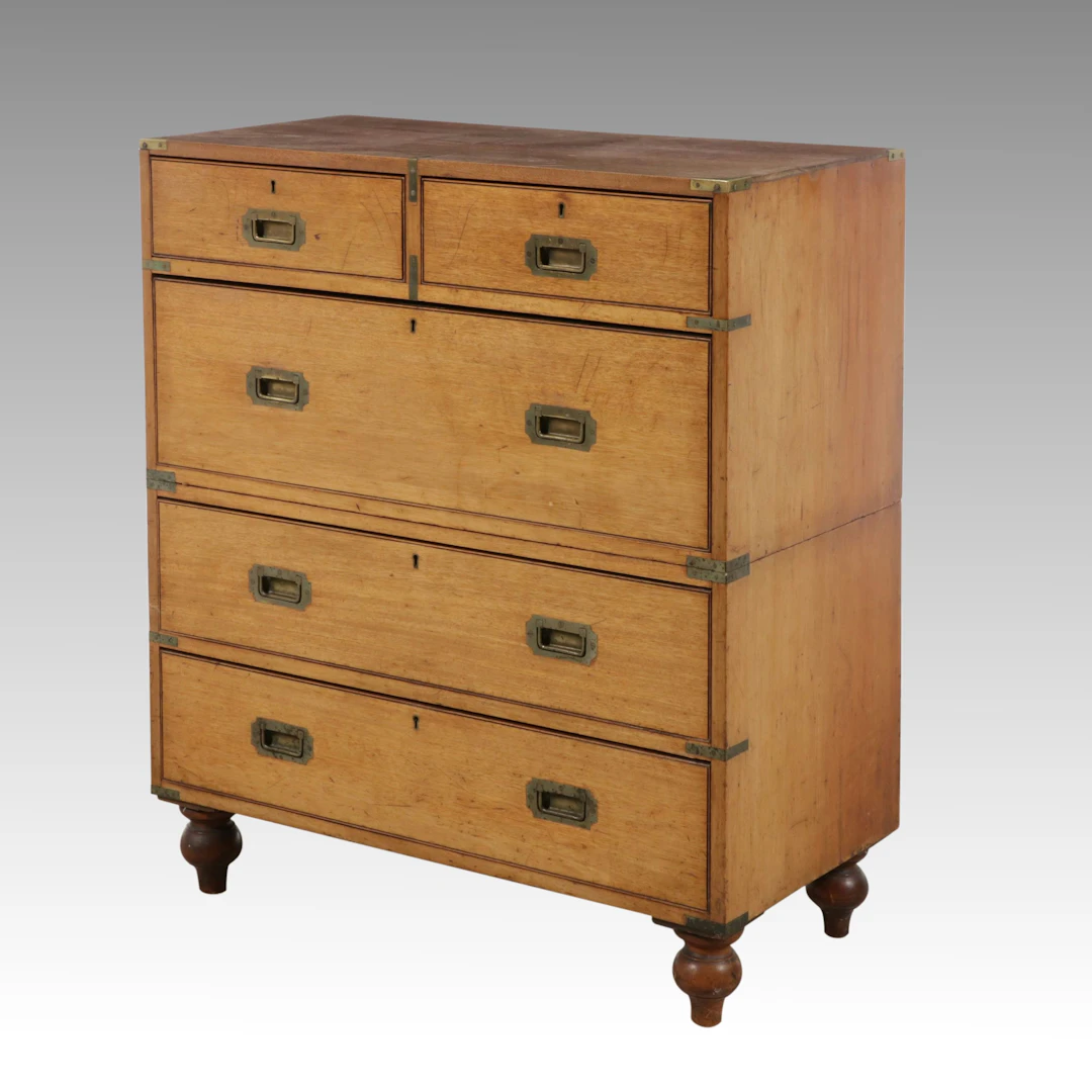 Campaign Five-Drawer Teak Chest, Late 19th Century