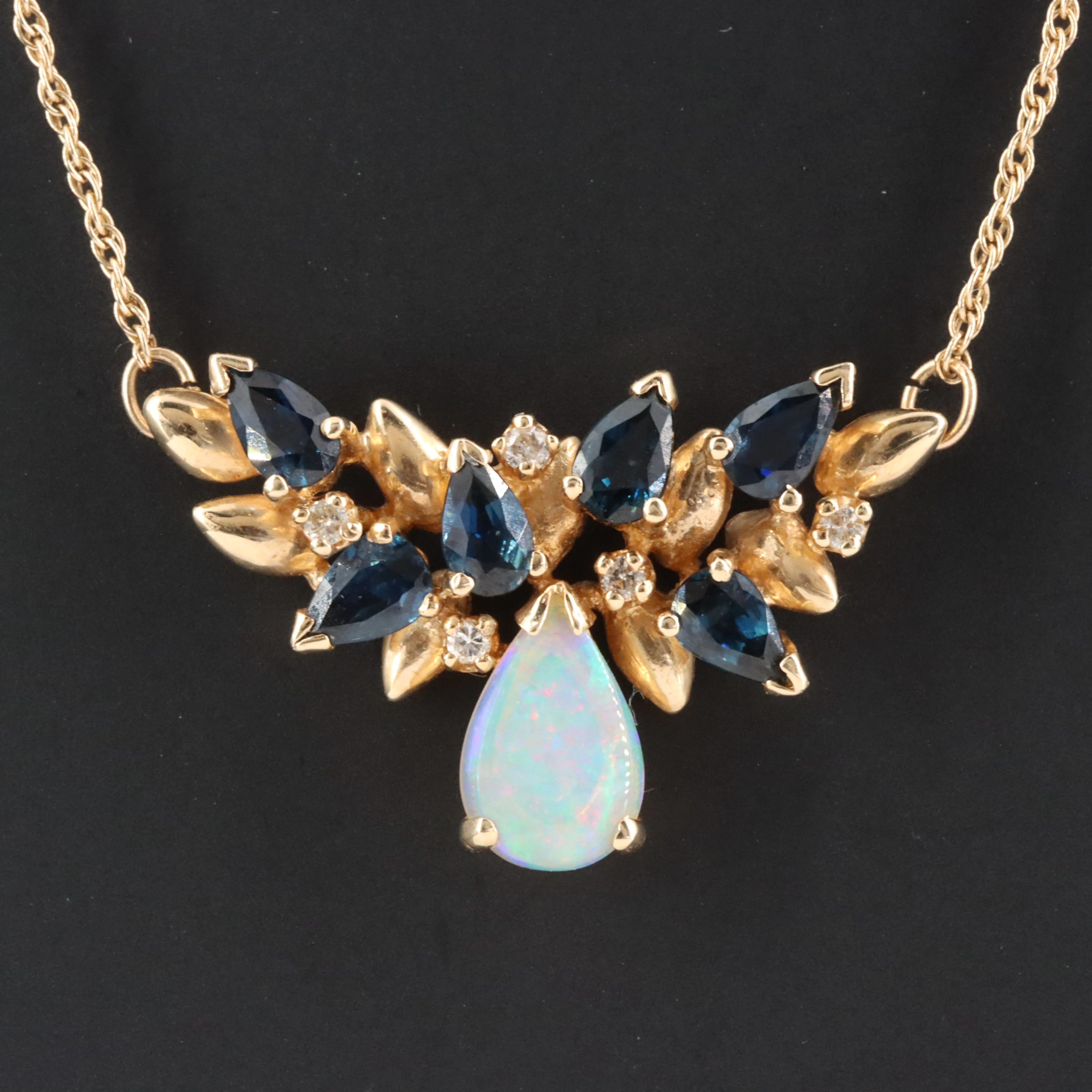 1984 Givenchy for Franklin Mint 14K Opal and Sapphire Necklace