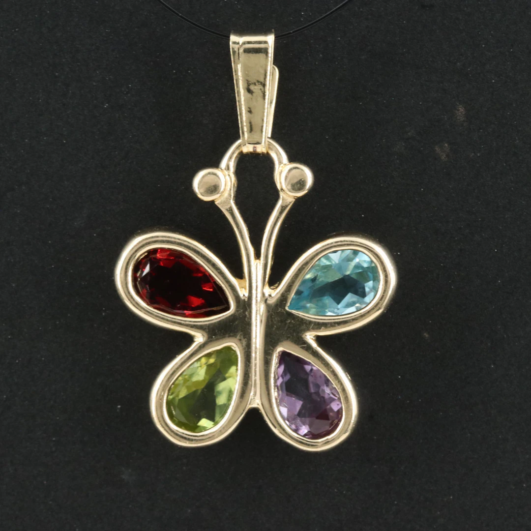 14K Gemstone Butterfly Pendant