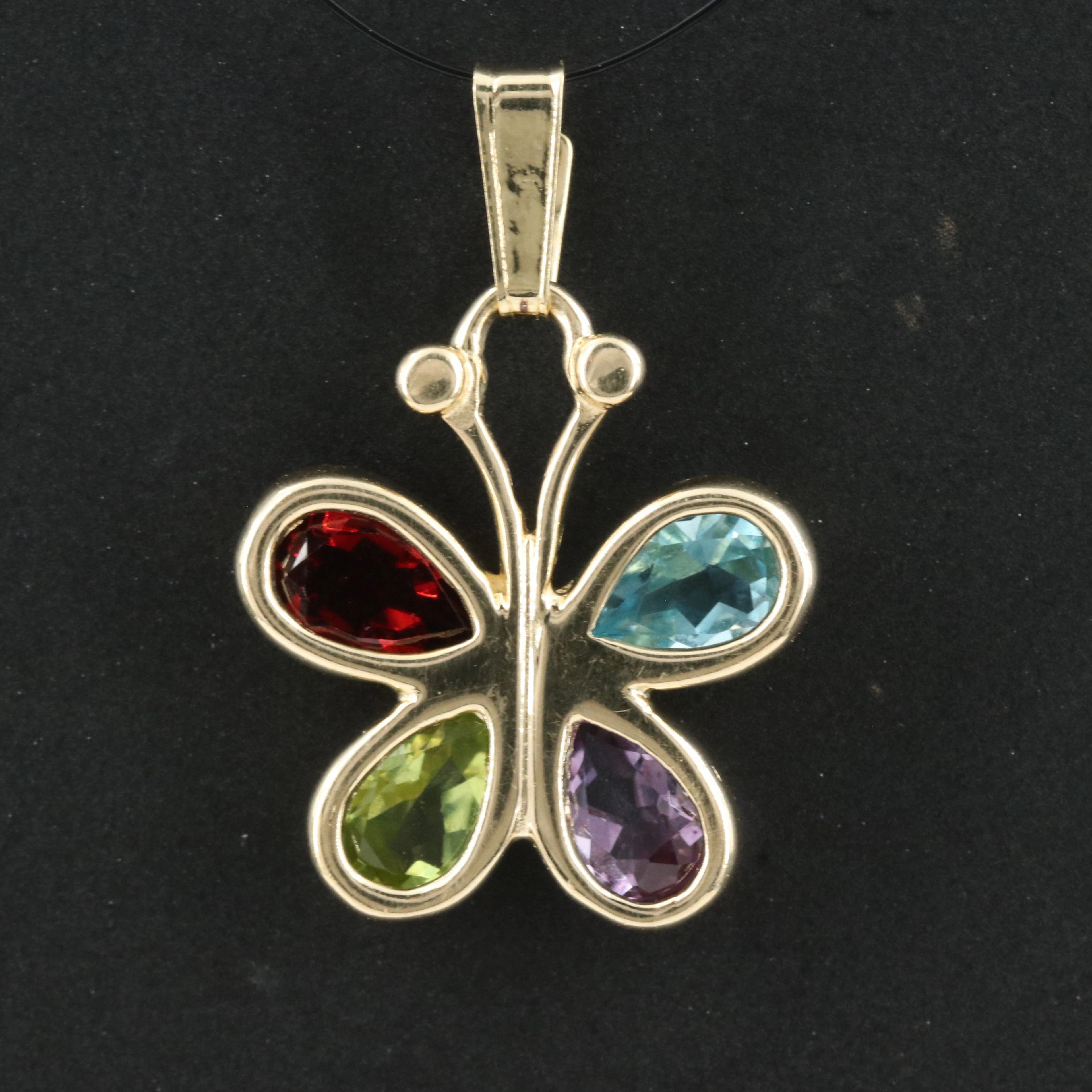 14K Gemstone Butterfly Pendant