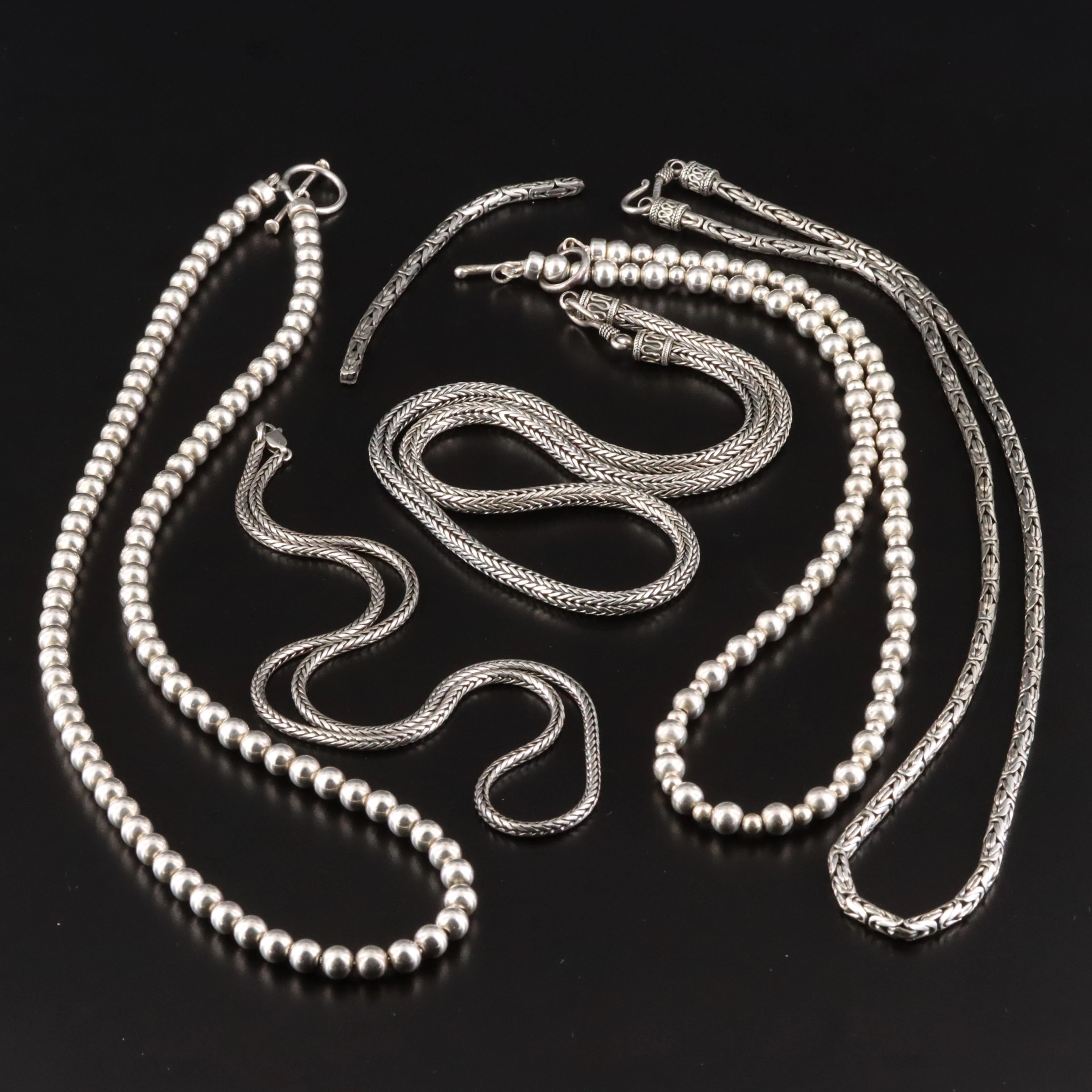 Sterling Byzantine, Bead and Foxtail Necklaces