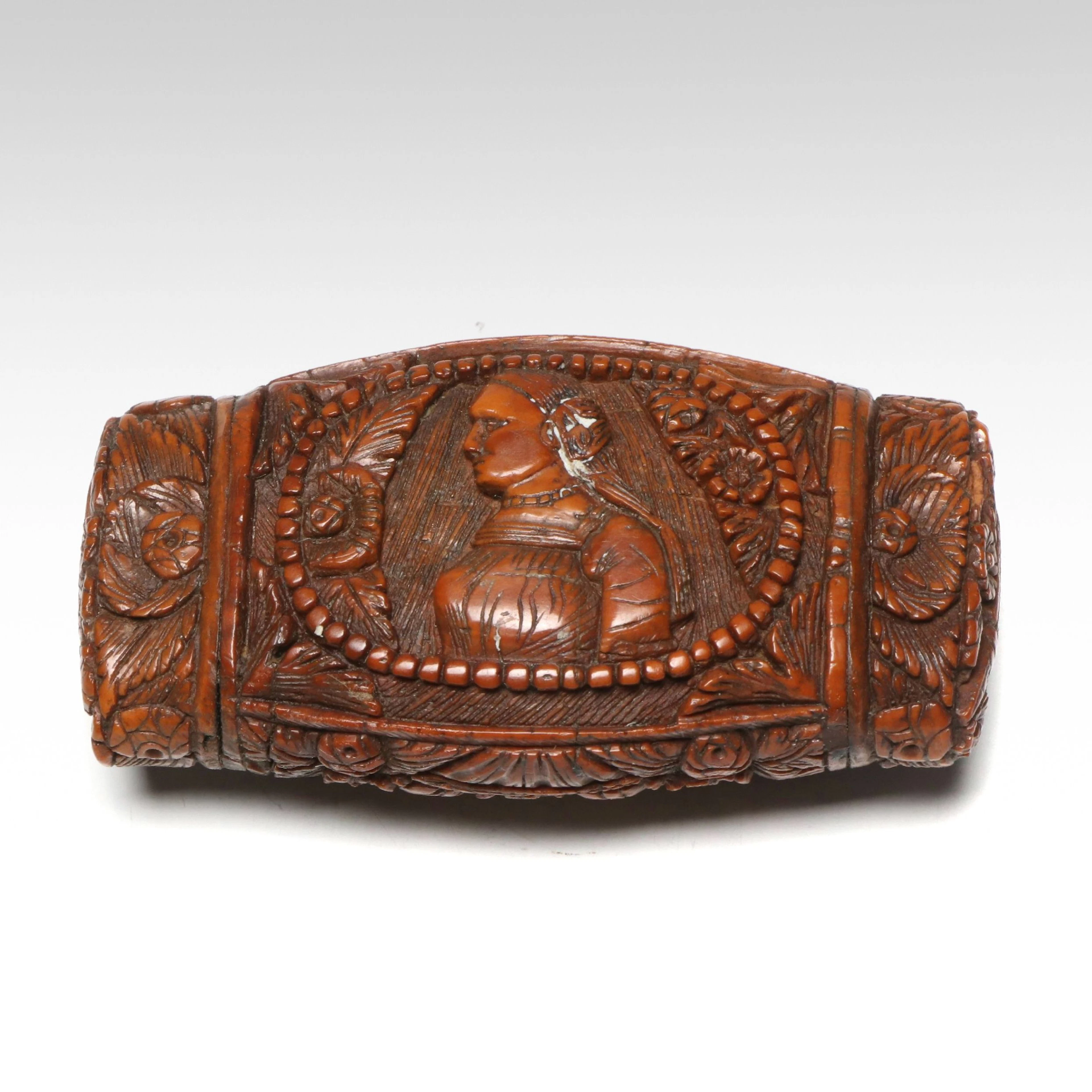 Hand-Carved Coquilla Nut Snuff Box, Antique