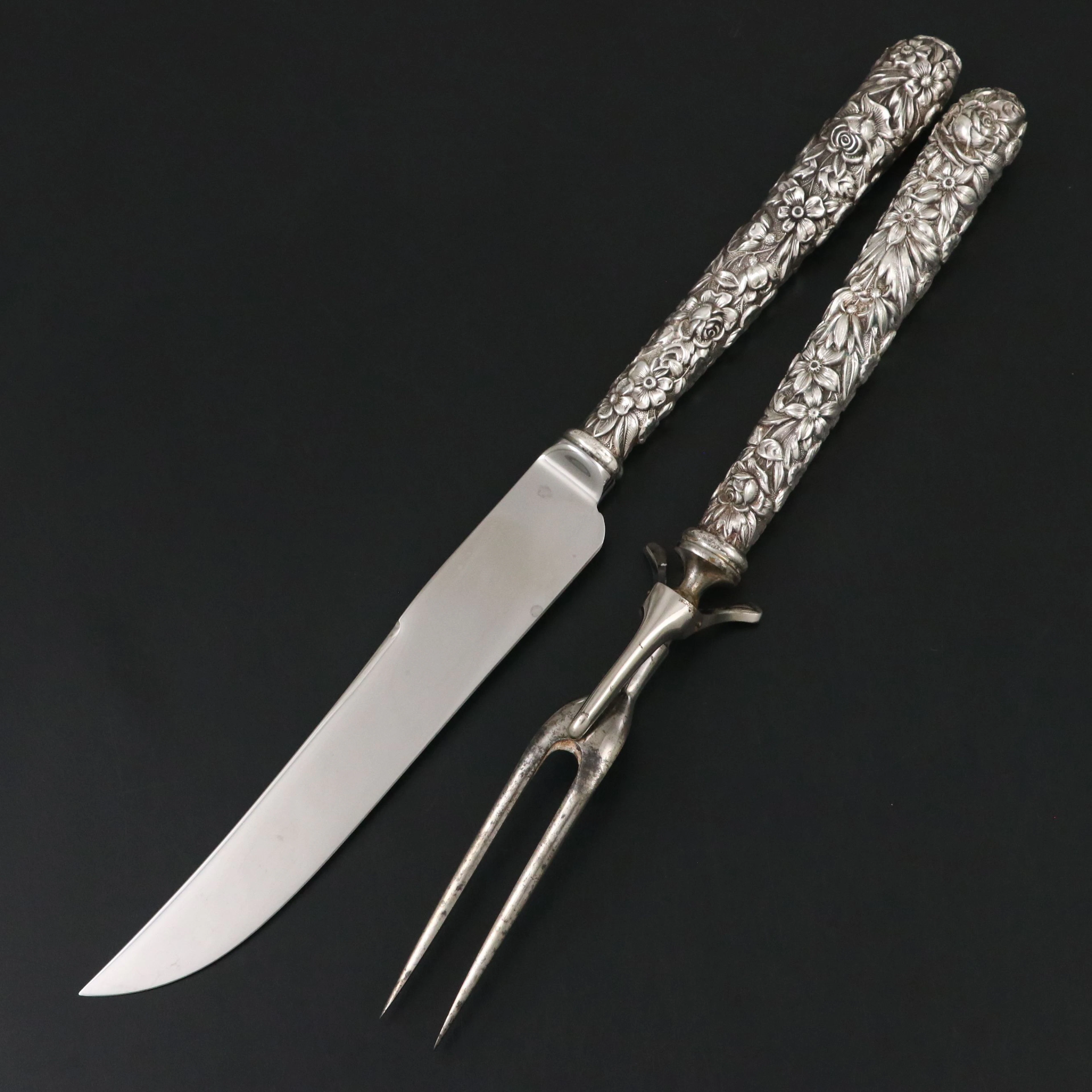 S. Kirk & Son "Stieff Rose" Sterling Silver Handled Carving Set