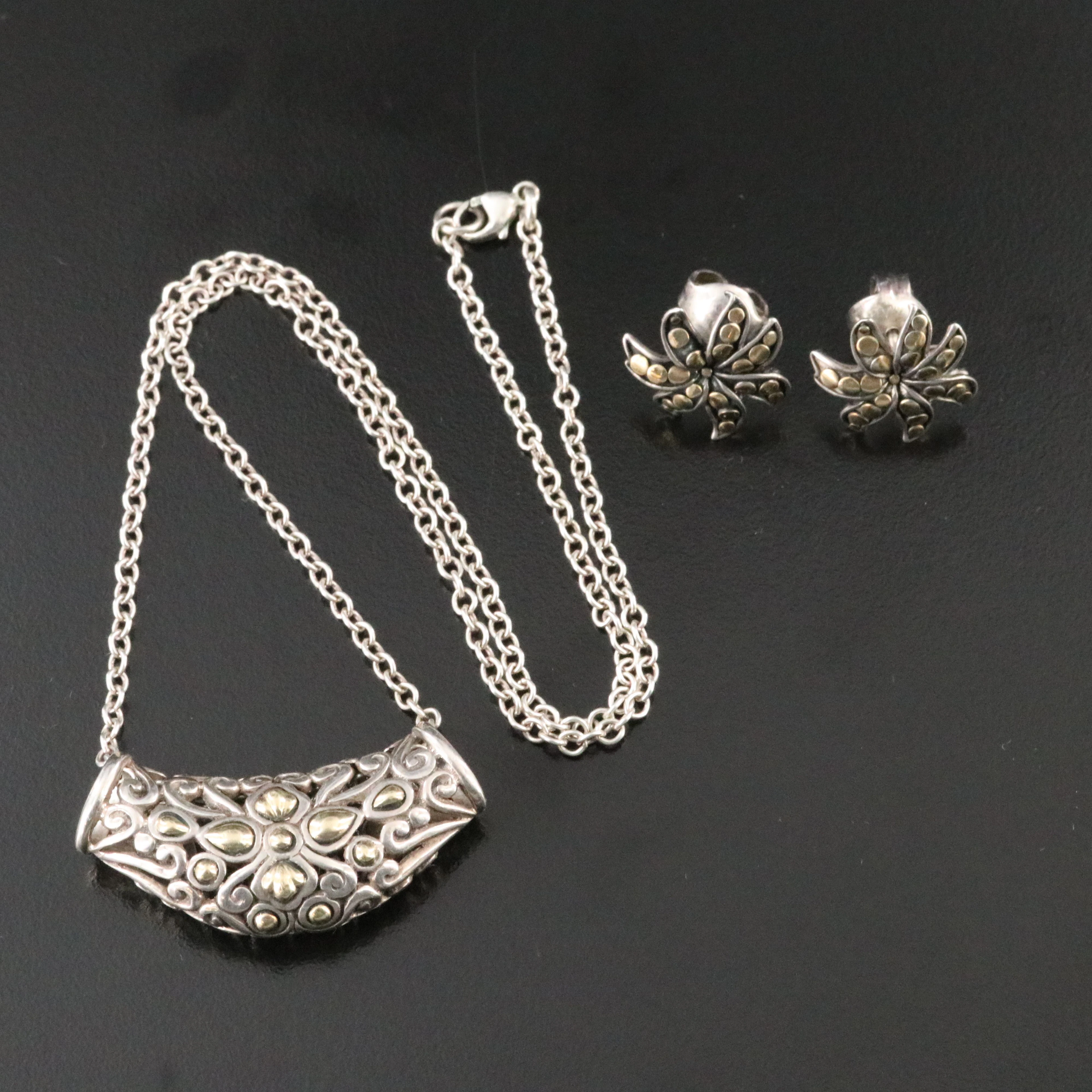 John Hardy Sterling Batu Kawung Slide Pendant and Dot Jasmine Flower Grouping