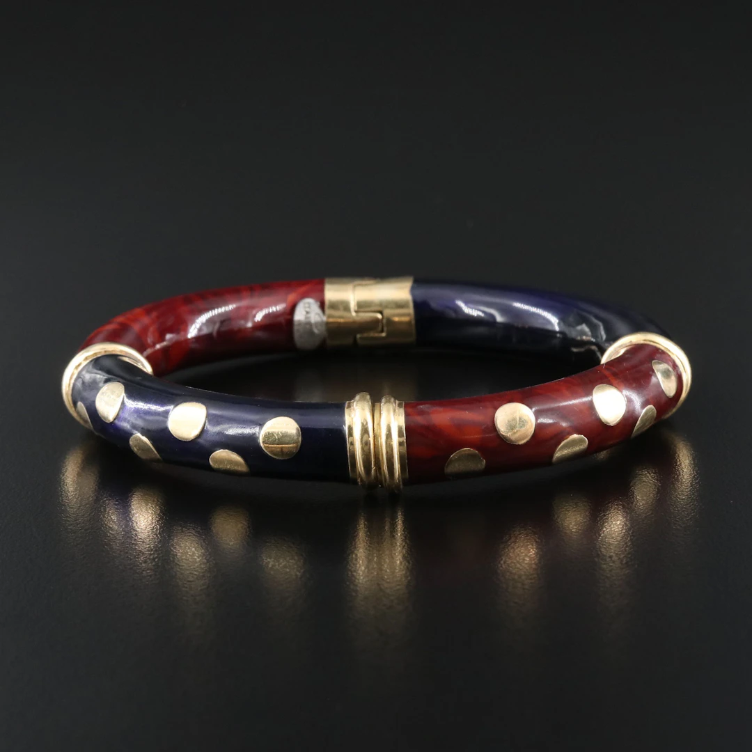 Sterling Enamel Hinged Polka Dot Bangle