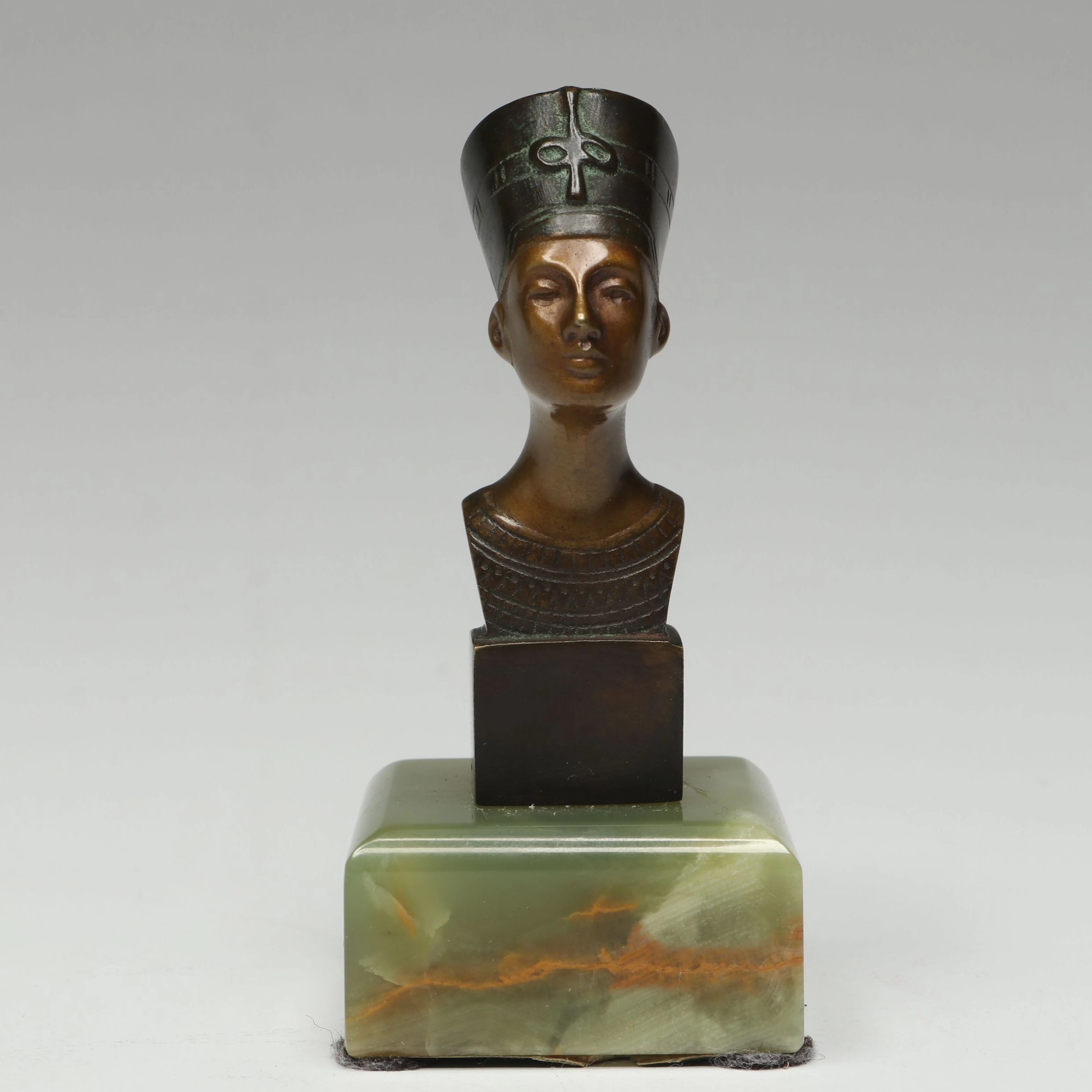 Nefertiti Miniature Bronze Bust on Green Onyx Base
