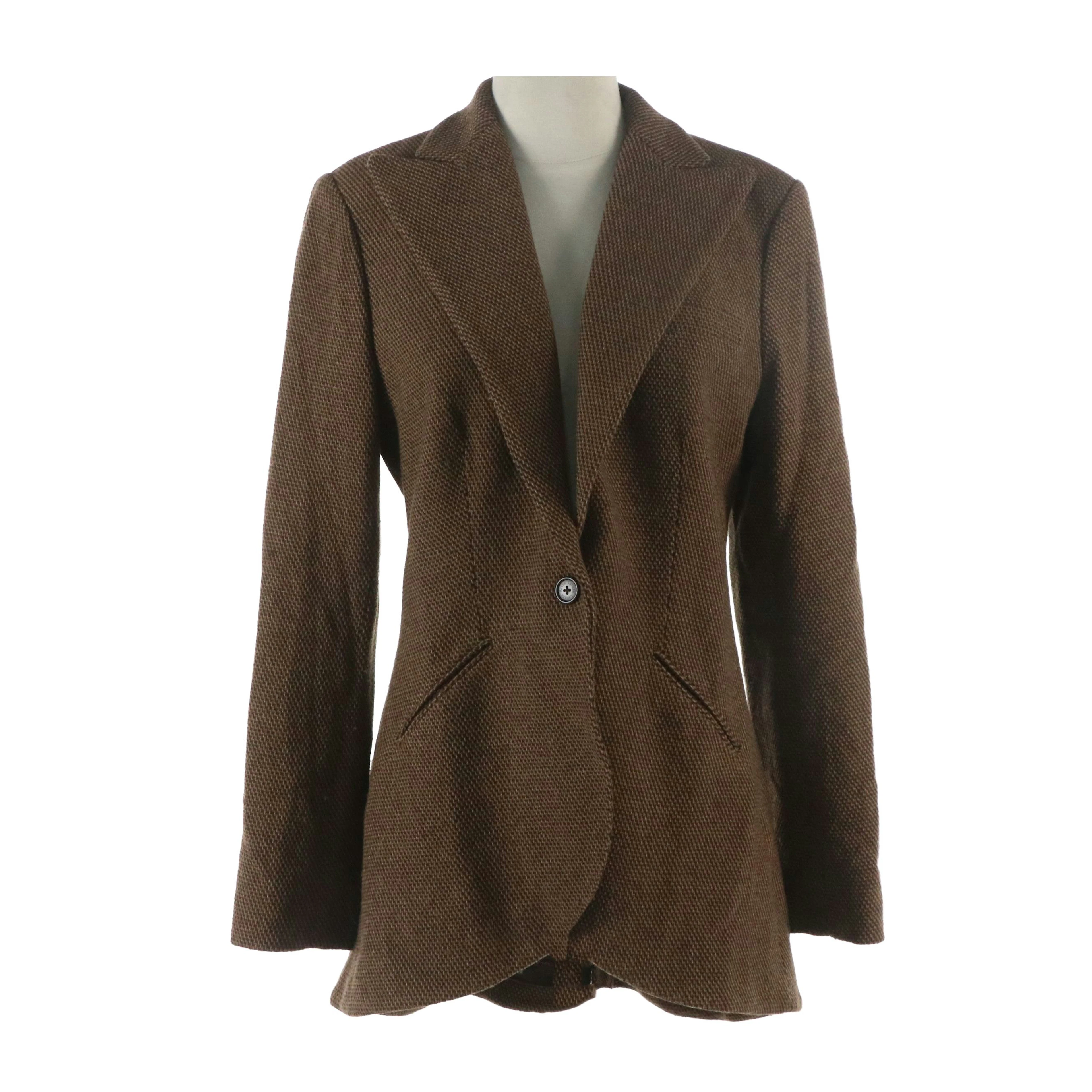 Lauren Ralph Lauren Brown Tweed Wool Single Button Blazer