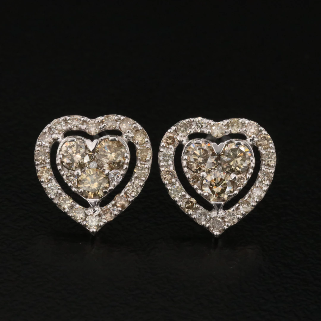 18K 0.80 CTW Diamond Heart Earrings