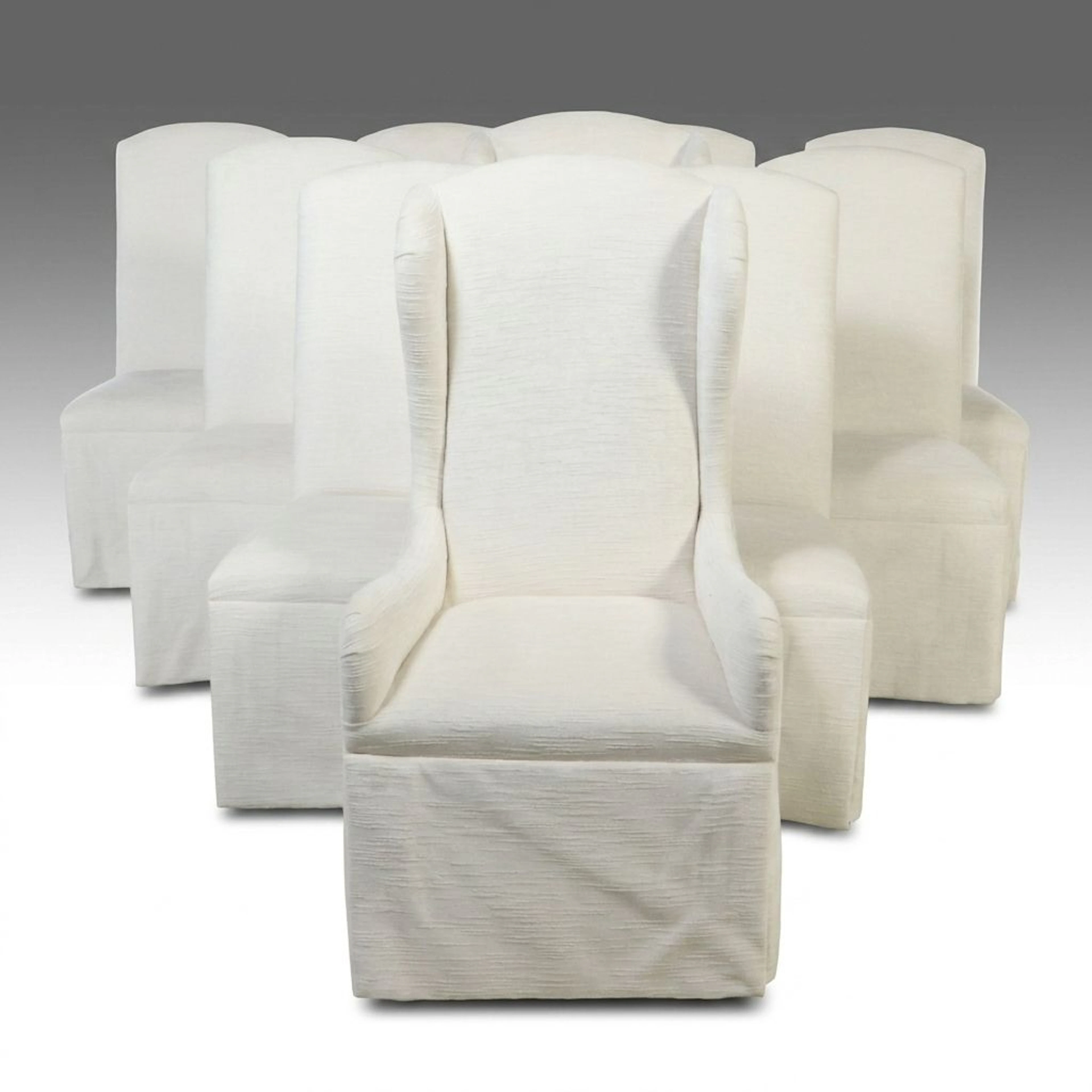 Set of Ten Century Furniture White Slipcovered Dining Chairs