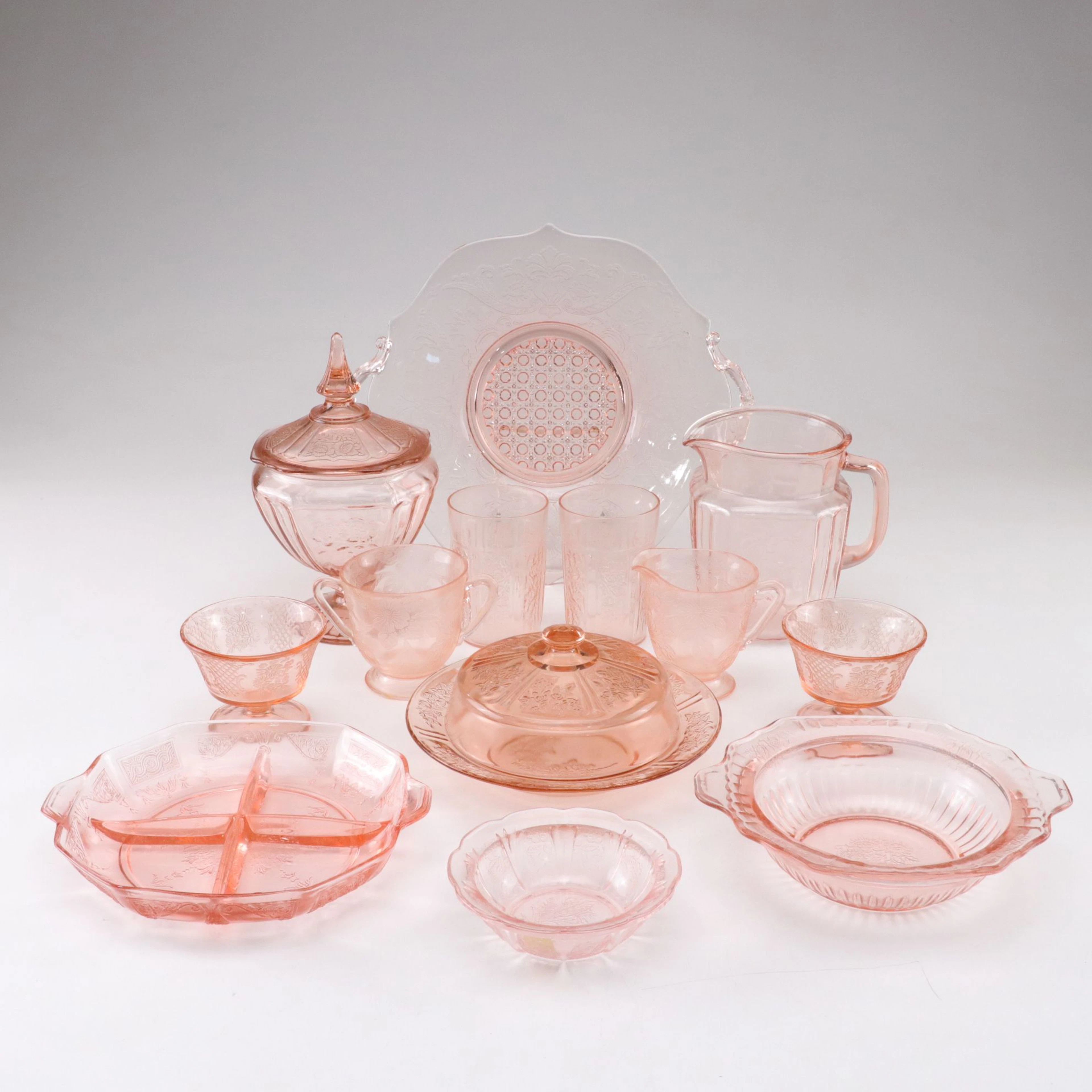 Lancaster, Anchor Hocking, & Other Depression Glass Candy Dish, Pitcher, & More