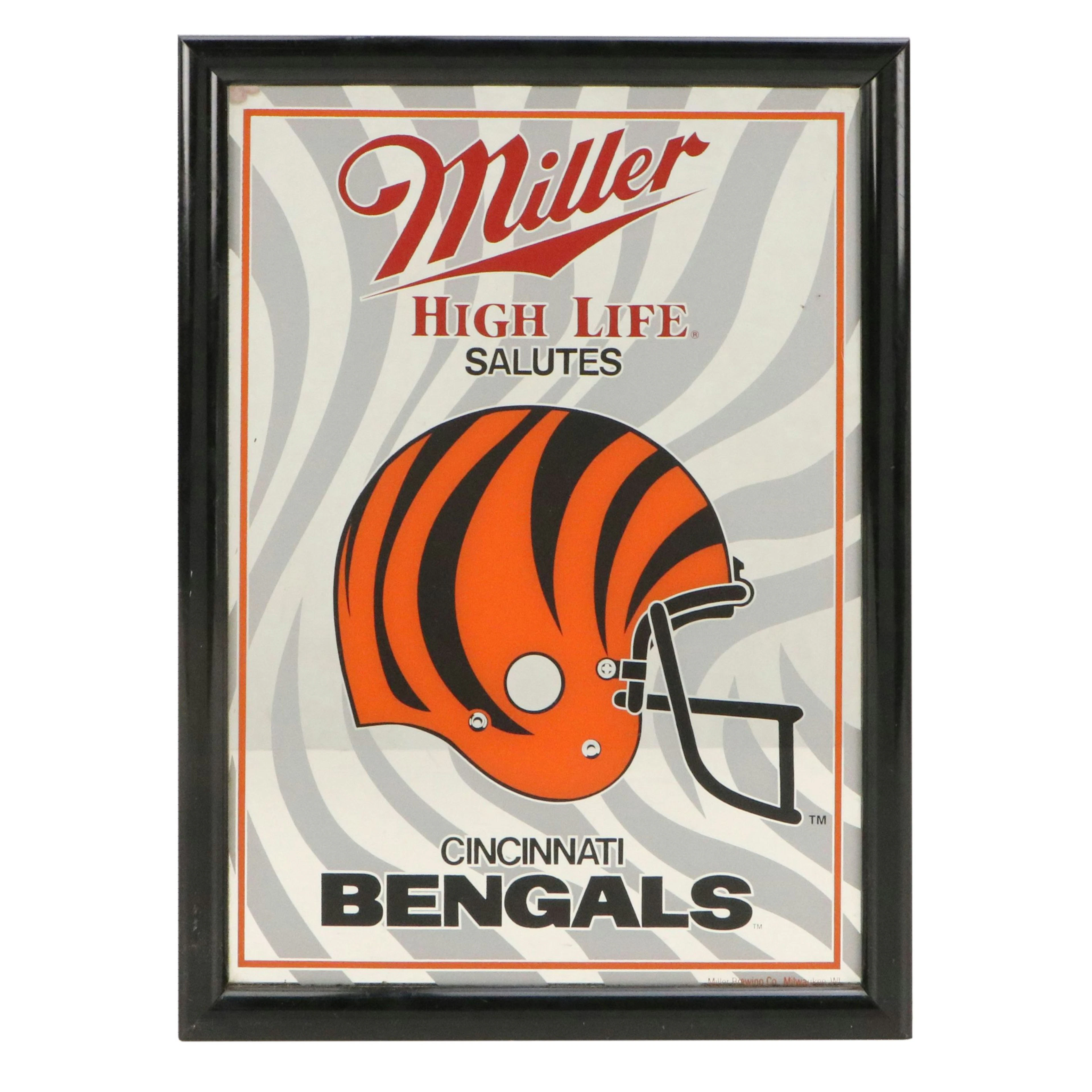 Bengals Miller High Life Bar Mirror, Circa 1990
