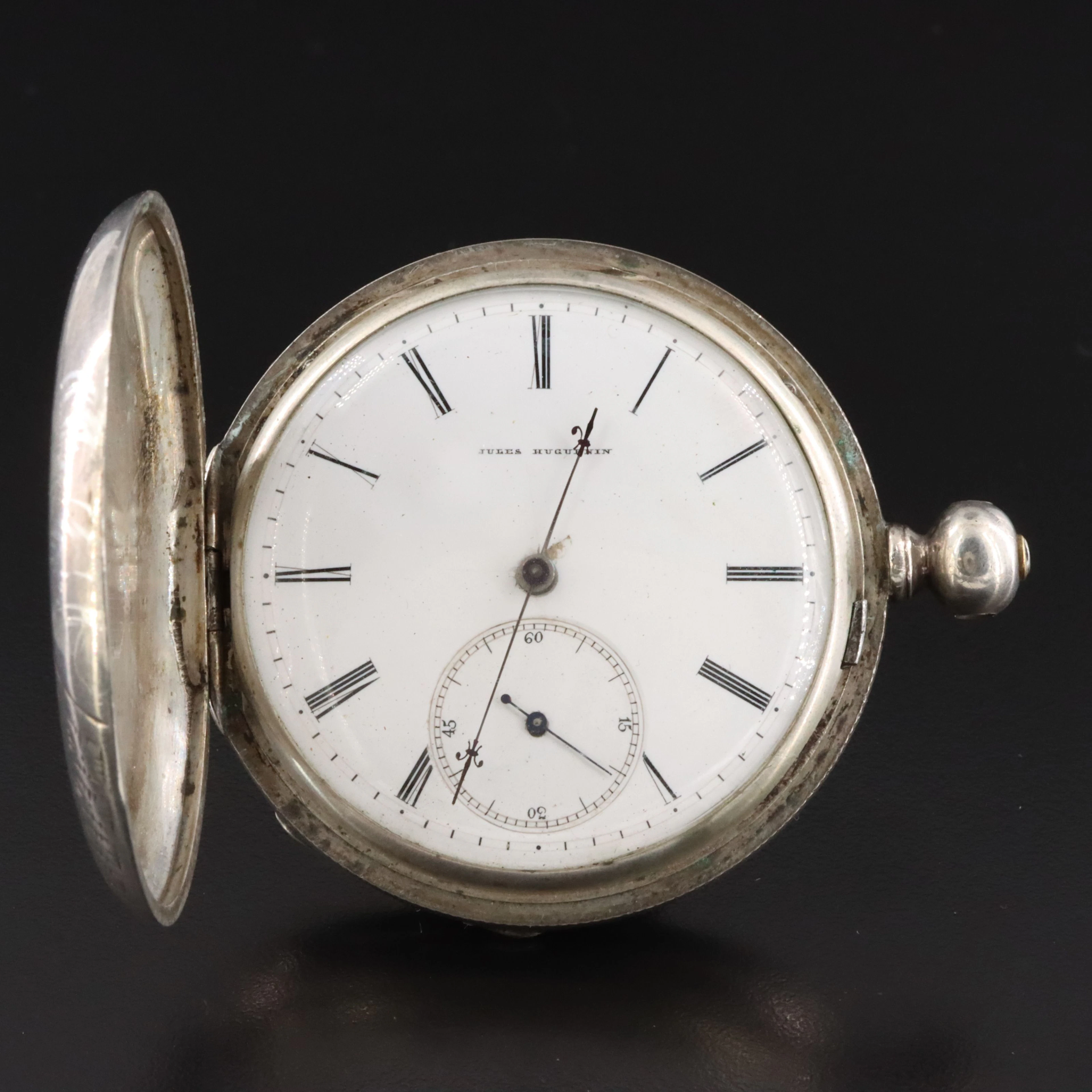 Jules Hugenin 900 Silver 19th - Early 20th Century Key Wind & Set Pocket Watch