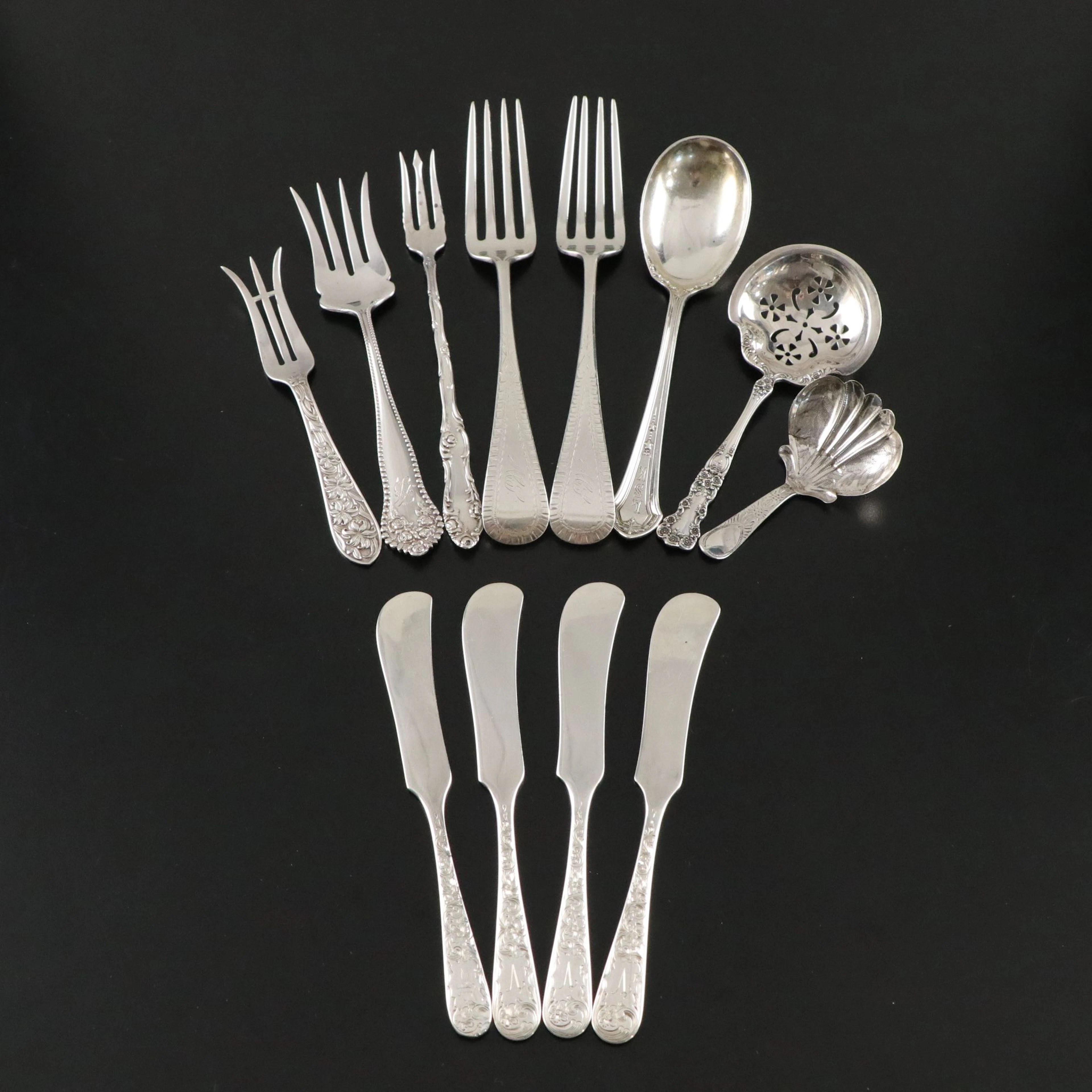 Sterling Silver "Buttercup," "Repoussé," & Other Forks, Cheese Knives, & More