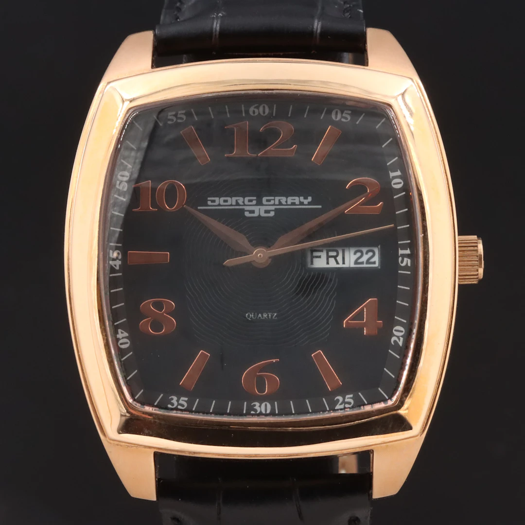 Jorg Gray Rose Tone Tonneau Style Quartz Watch