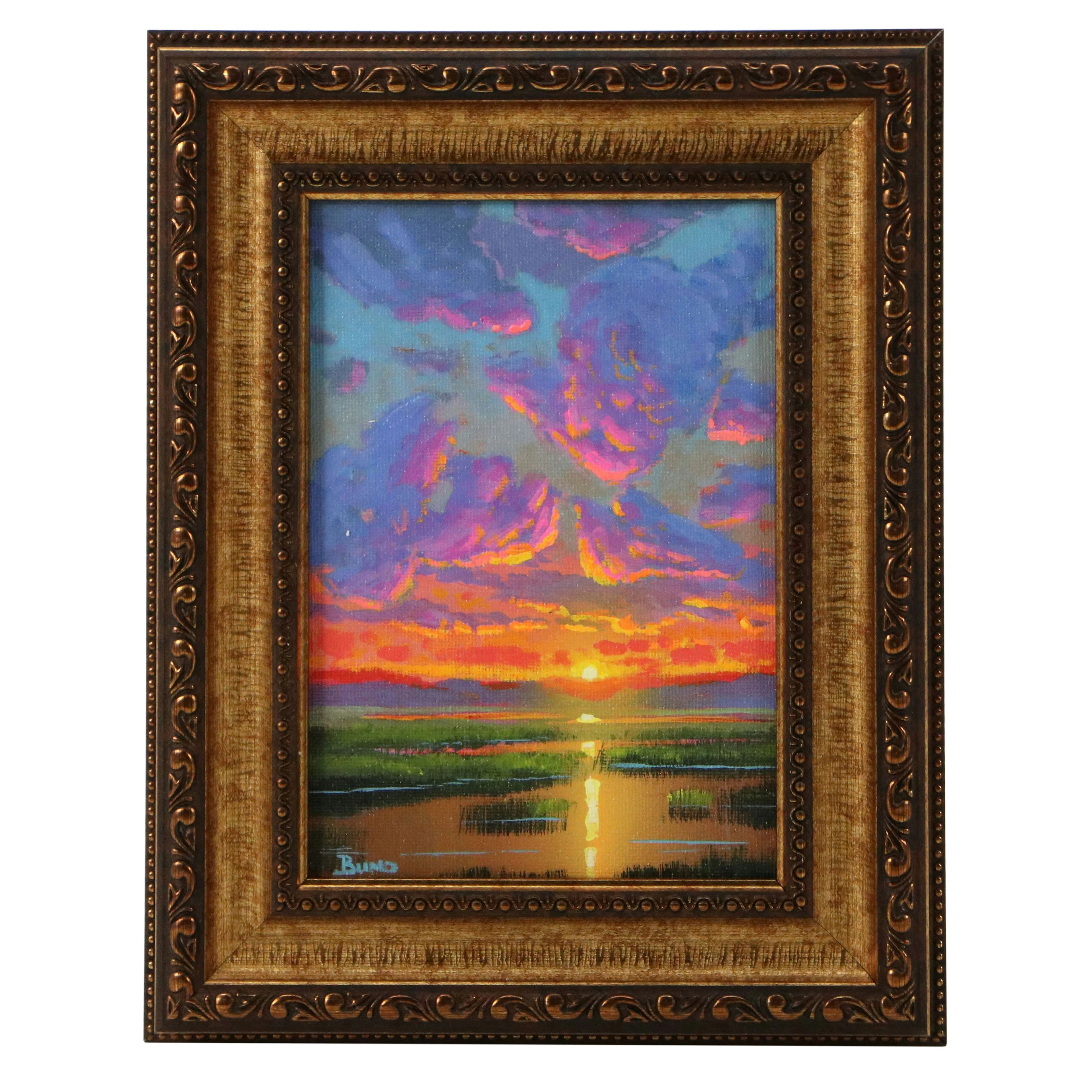 Douglas "Bumo" Johnpeer Acrylic Painting of Marsh Landscape at Sunset, 2026