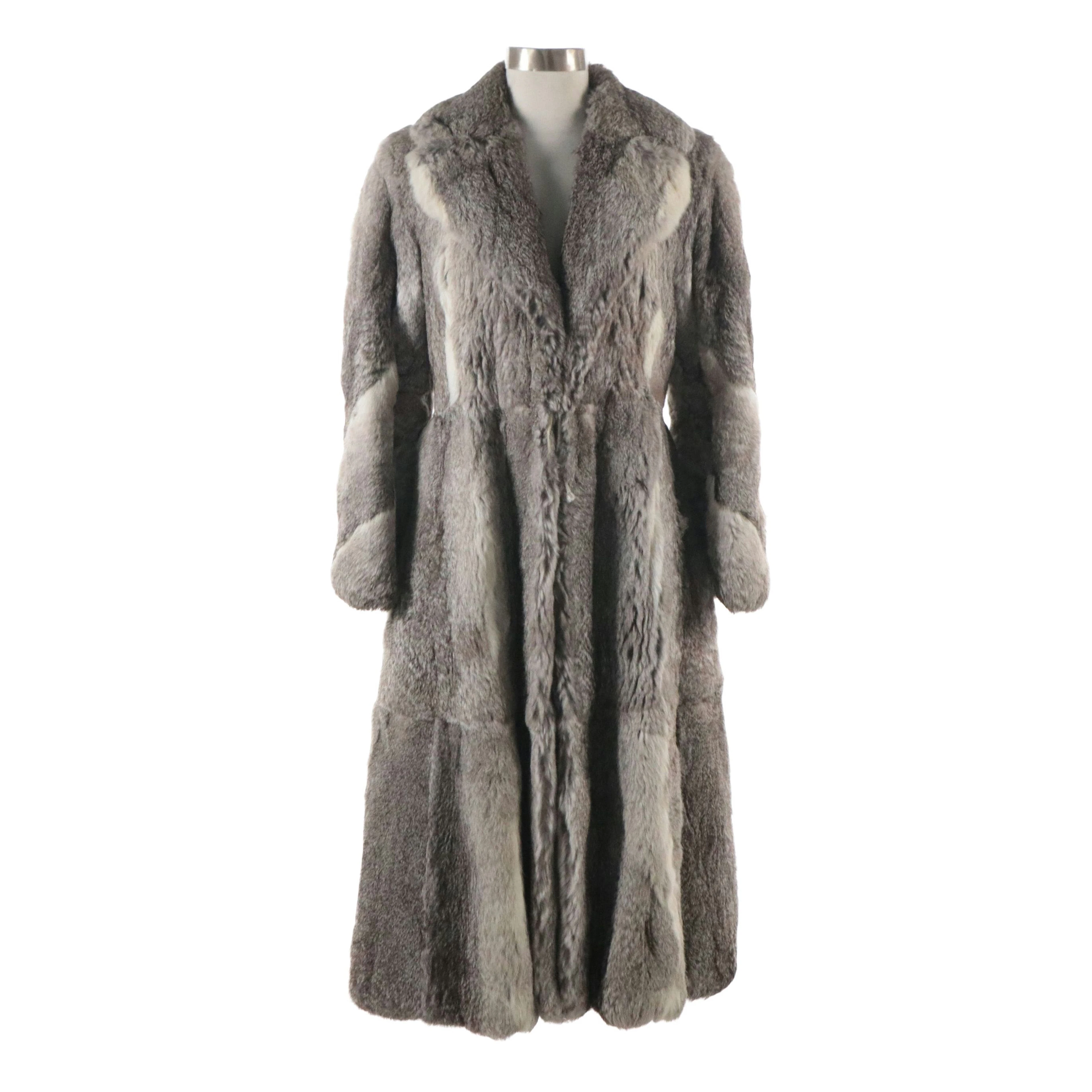 Mottled Rabbit Fur Longline Tailored Coat with Bucket Hat, 1970s