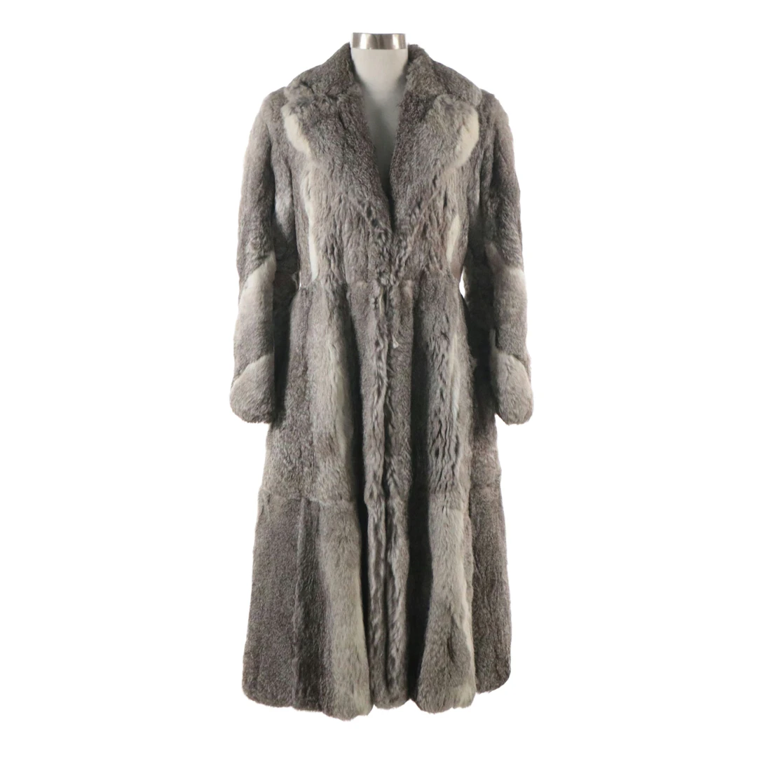 Mottled Rabbit Fur Longline Tailored Coat with Bucket Hat, 1970s