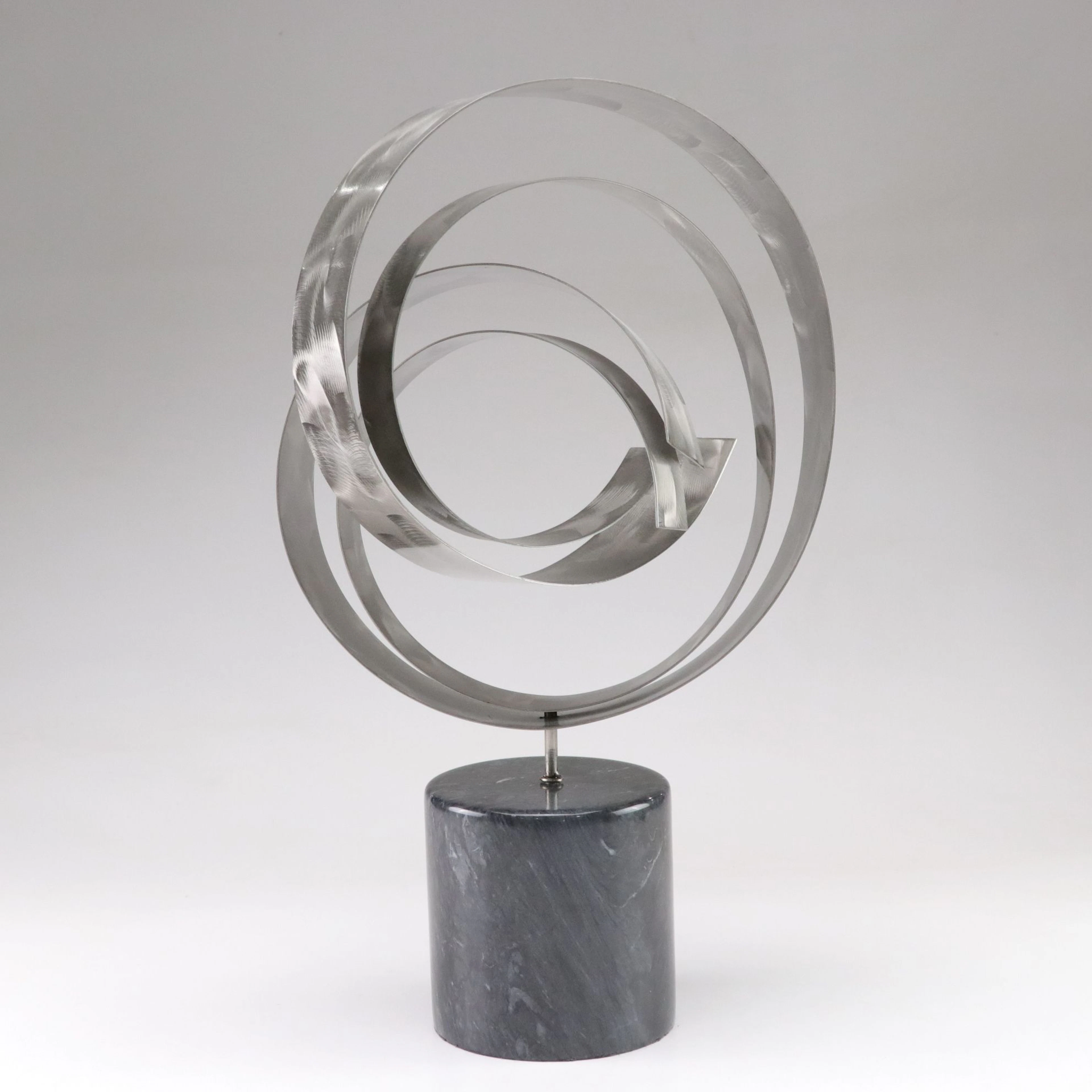 Curtis Jeré Curvilinear Brushed Metal Sculpture on Marble Base, 1995