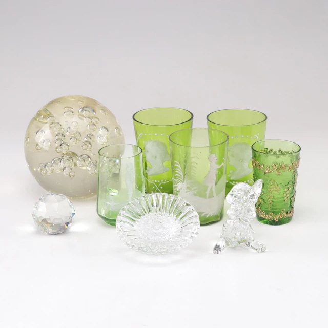 Mary Gregory Glasses, Waterford Paperweights, and More