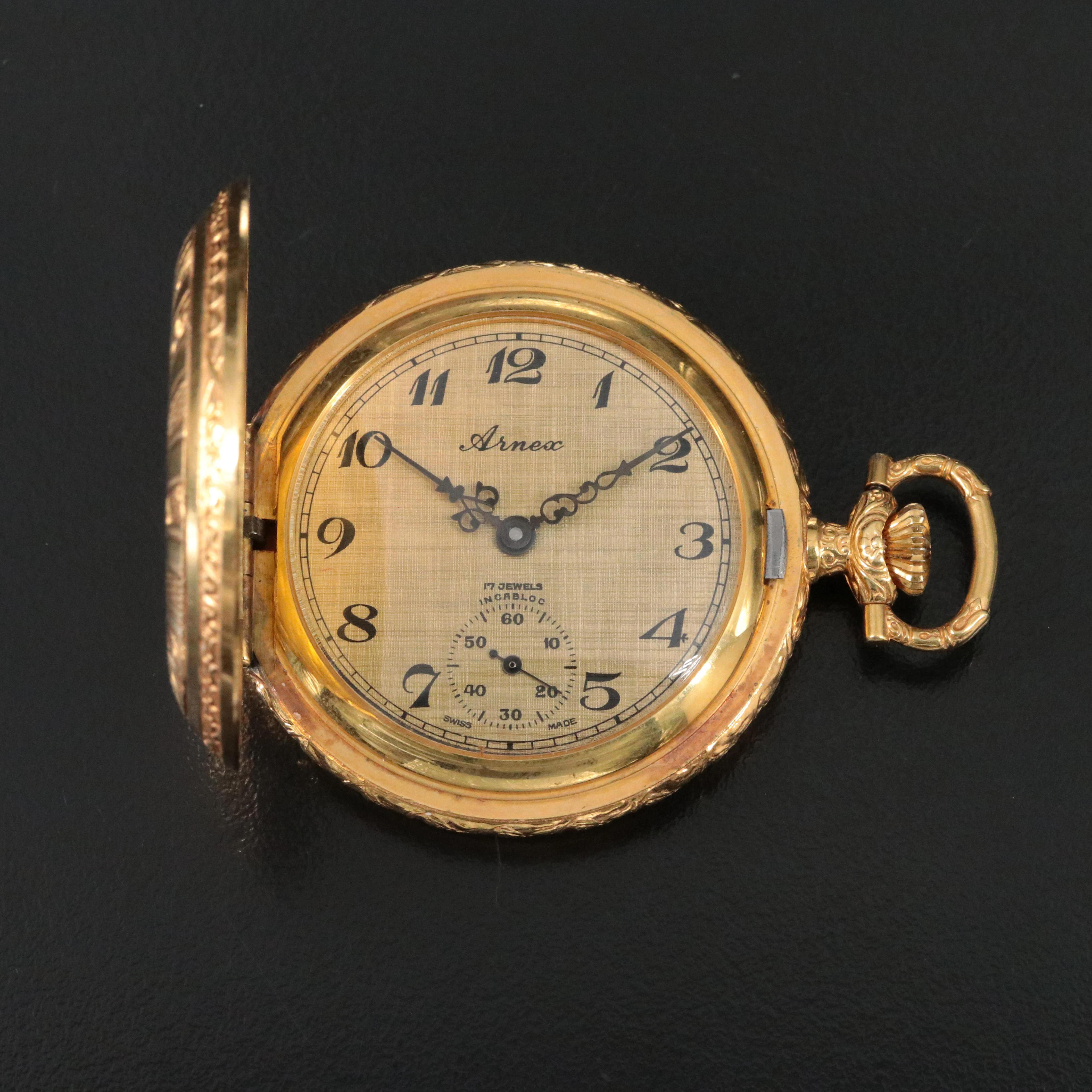 Arnex Linen Dial Hunting Case Pocket Watch
