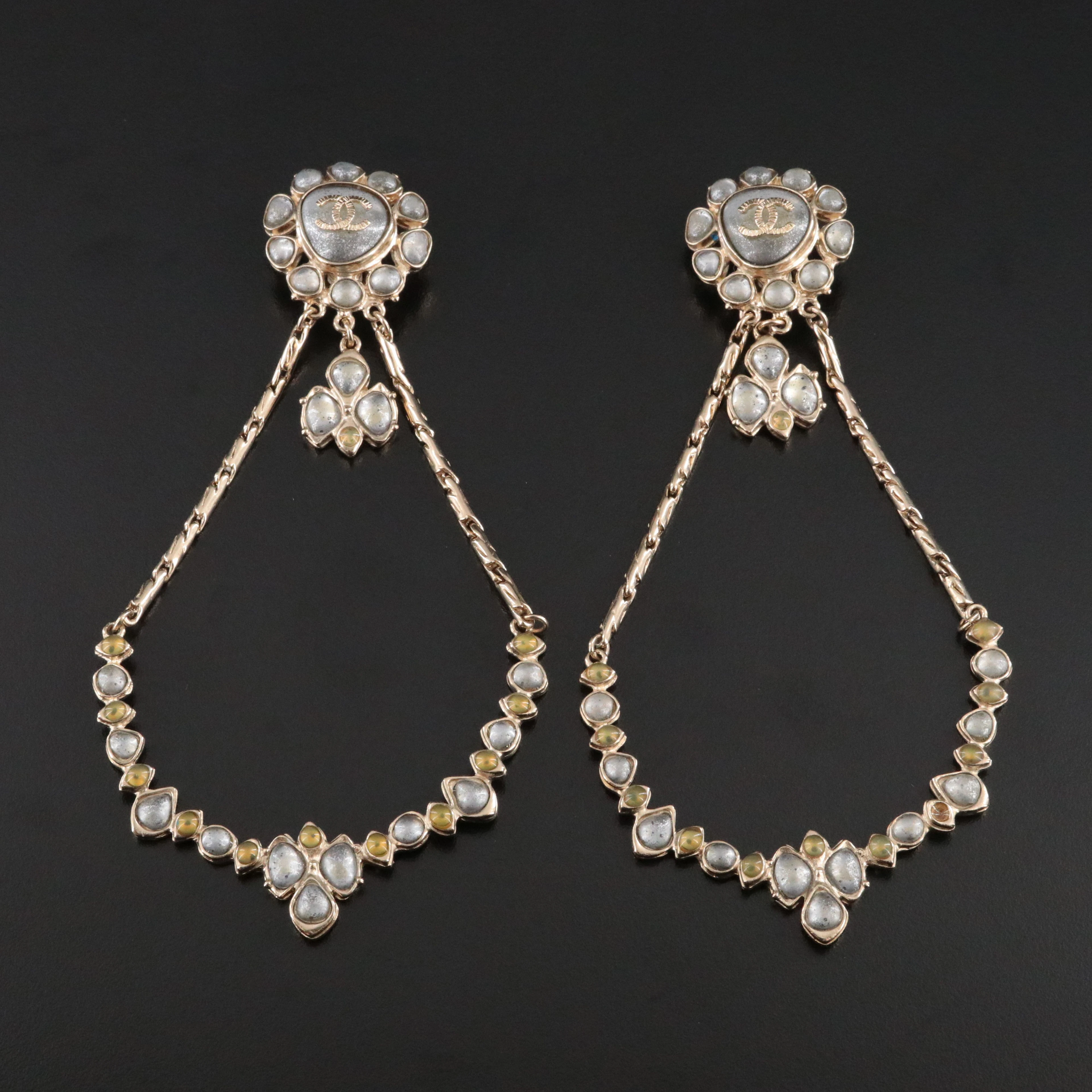 Chanel CC Glass and Resin Shoulder Duster Clip Earrings, Autumn 2012