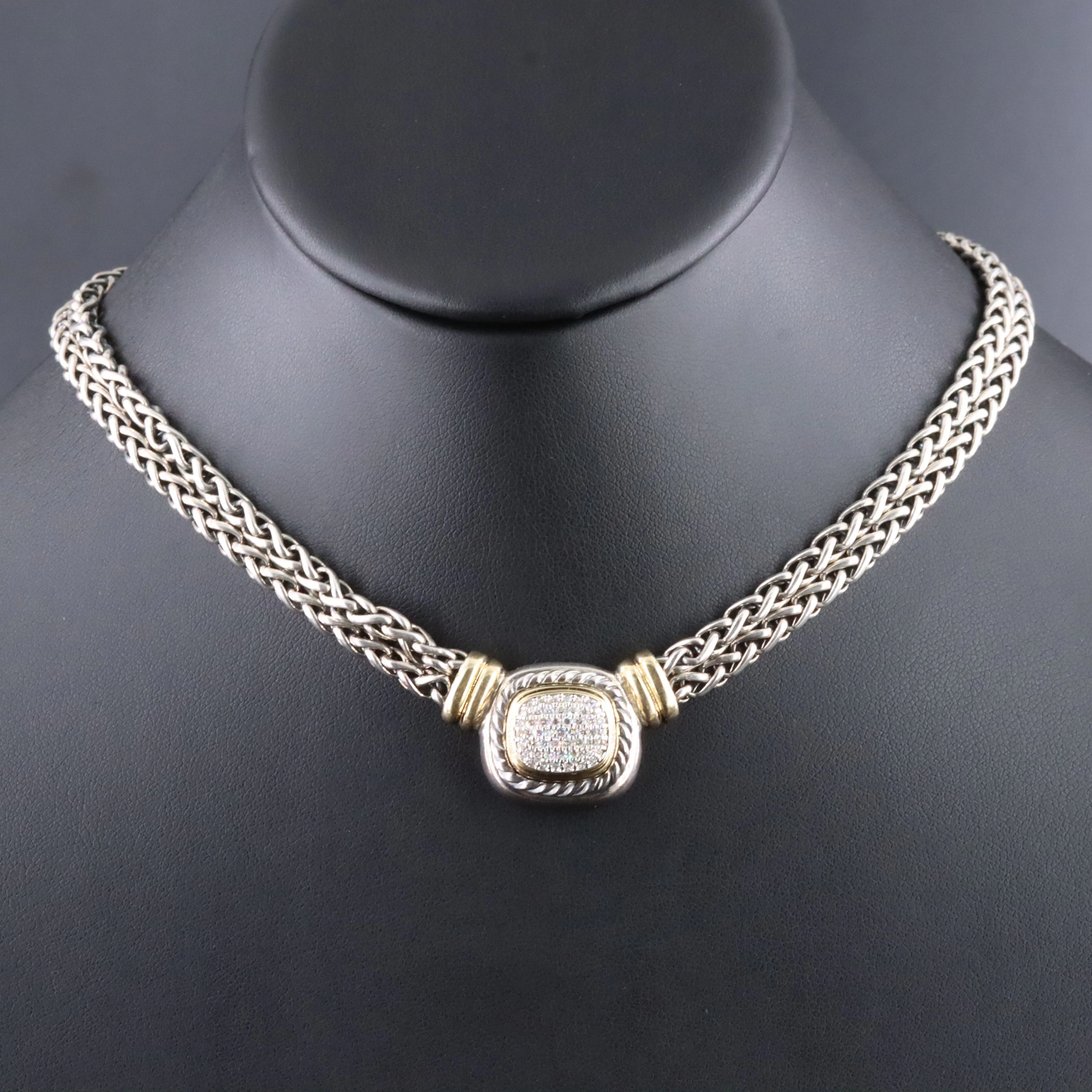 David Yurman Albion Sterling 0.50 CTW Diamond Double Wheat Chain w/ 18K Accents
