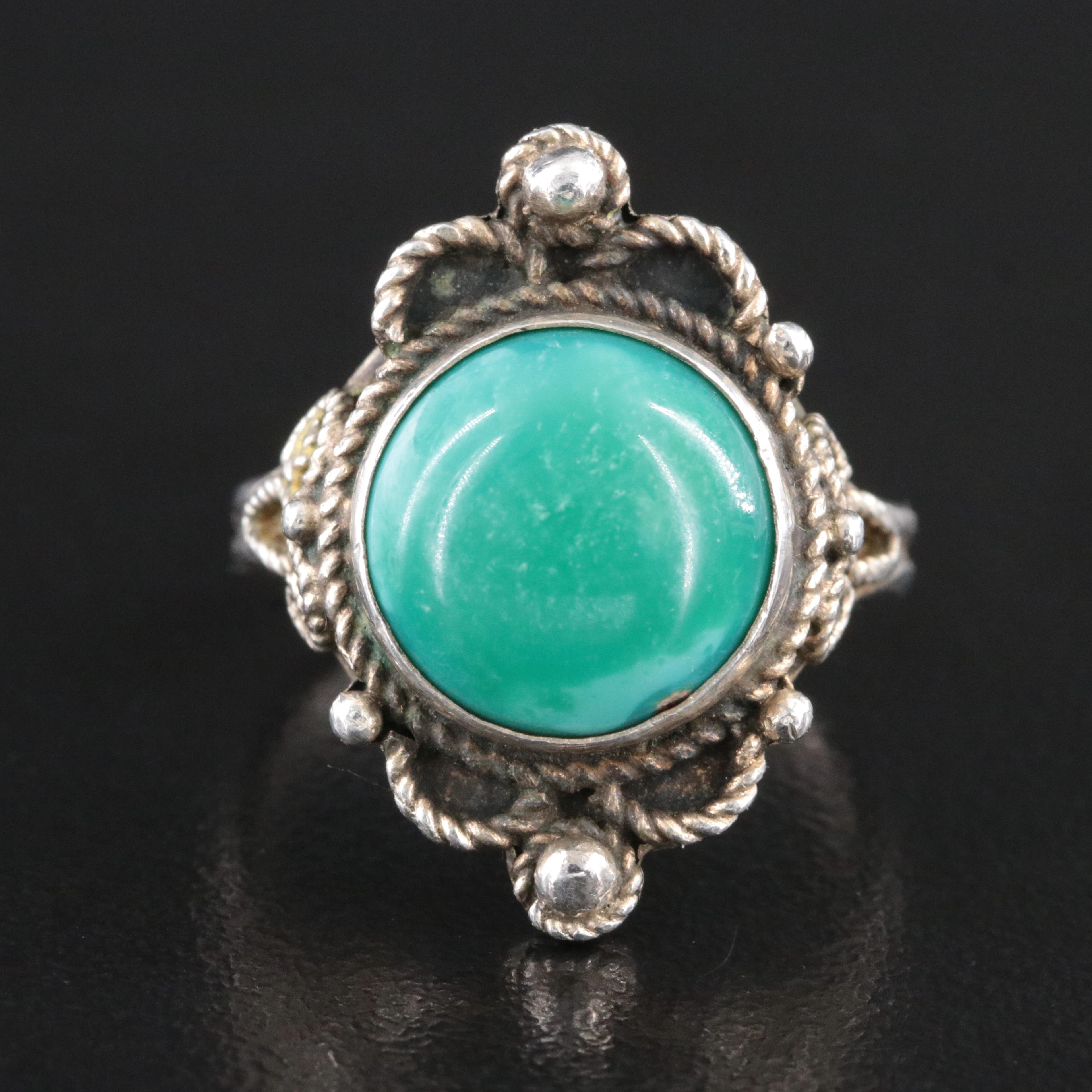 Sterling Chrysocolla Ring with Braided Rope Accents