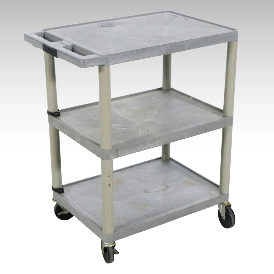 Three-Tier Gray Plastic Rolling Utility Cart