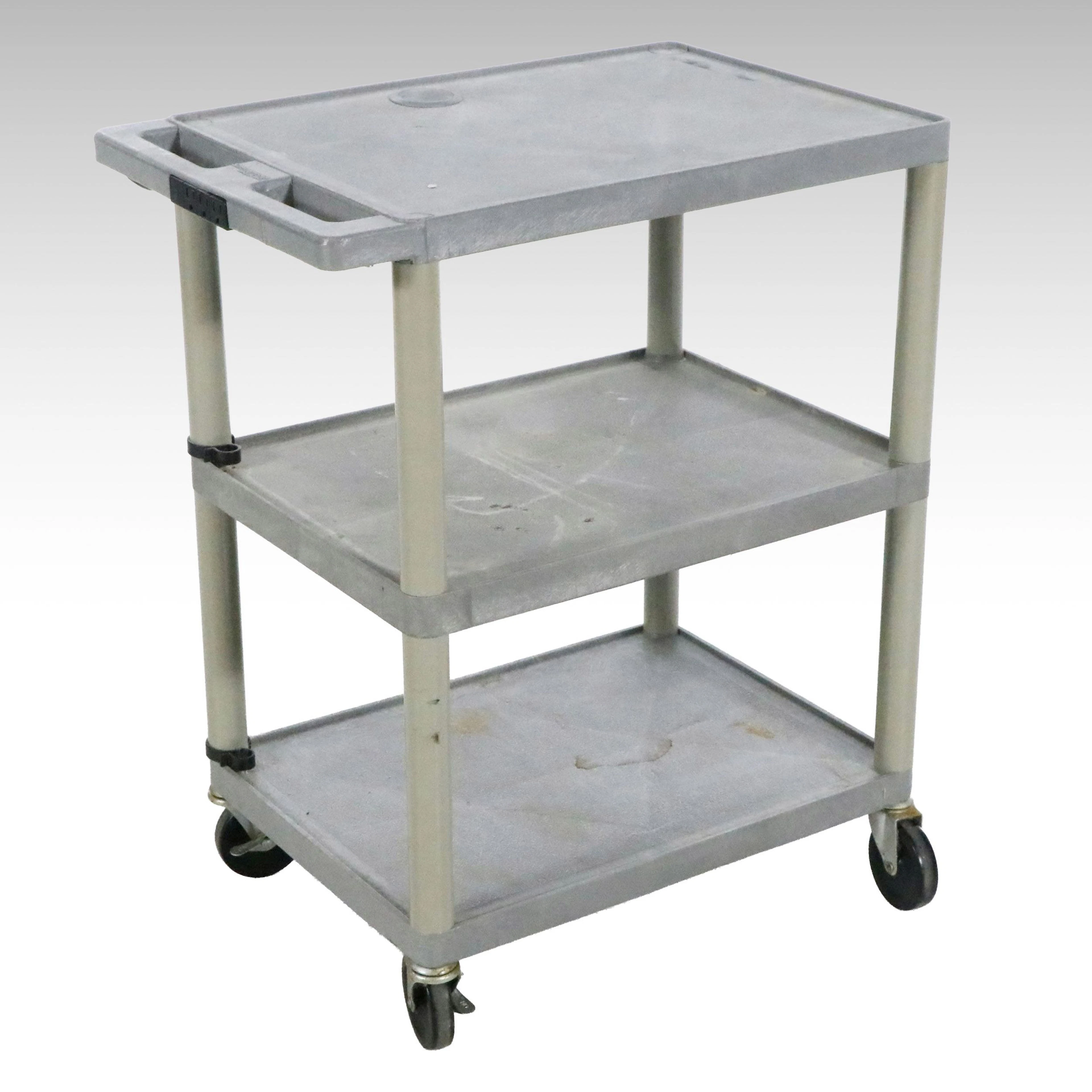 Three-Tier Gray Plastic Rolling Utility Cart