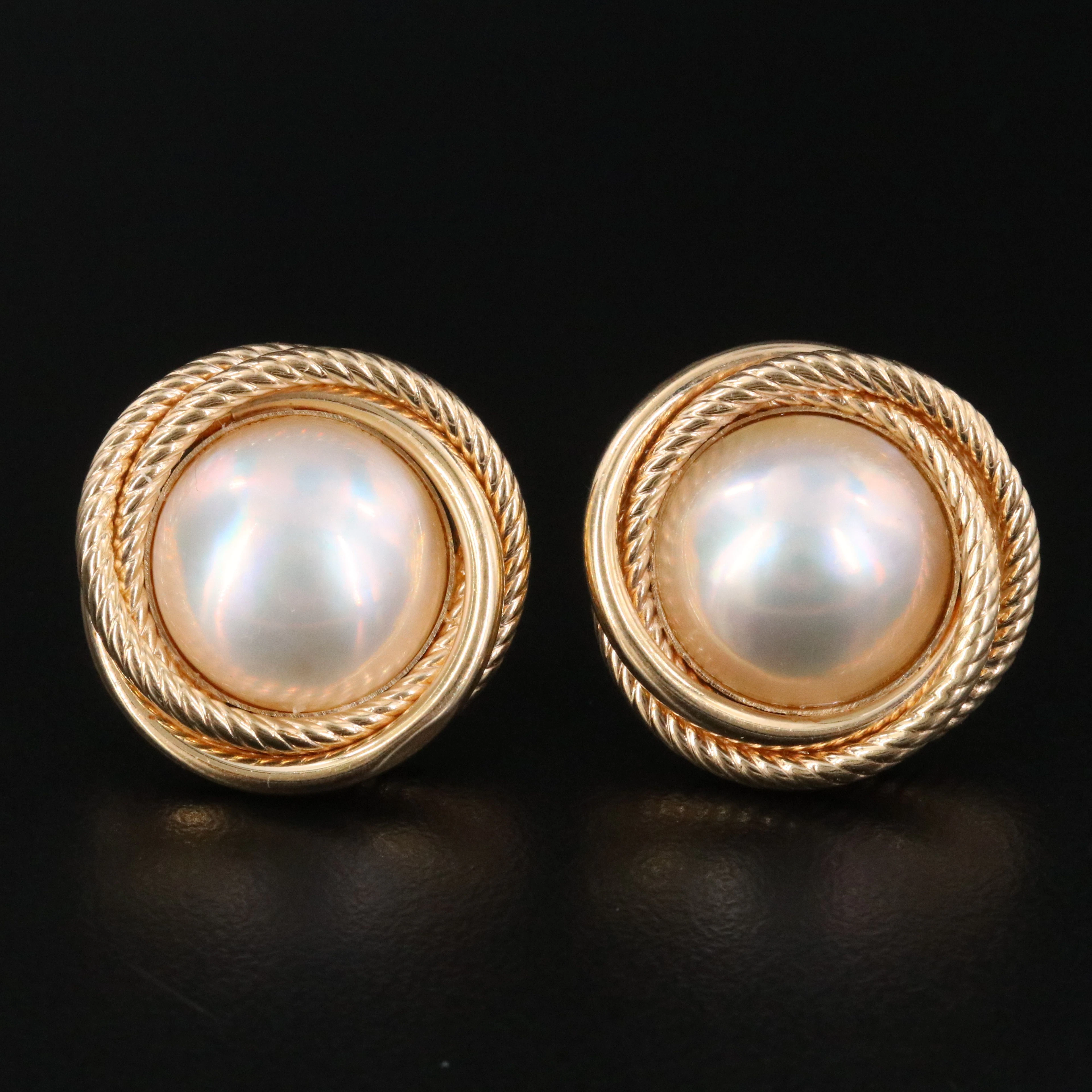 14K Mabé Pearl Knot Border Earrings