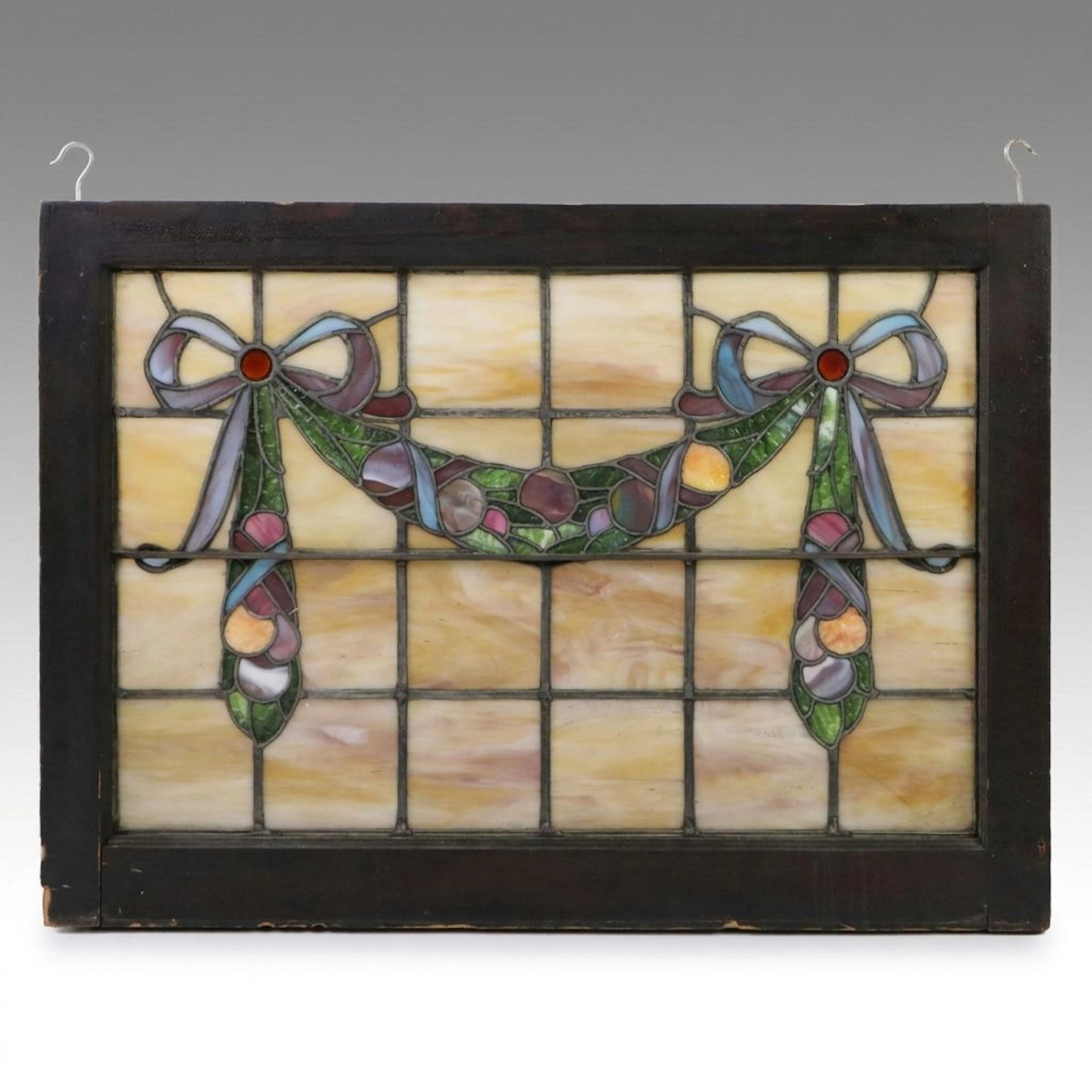Antique Art Nouveau Leaded Stained Glass Window Panel