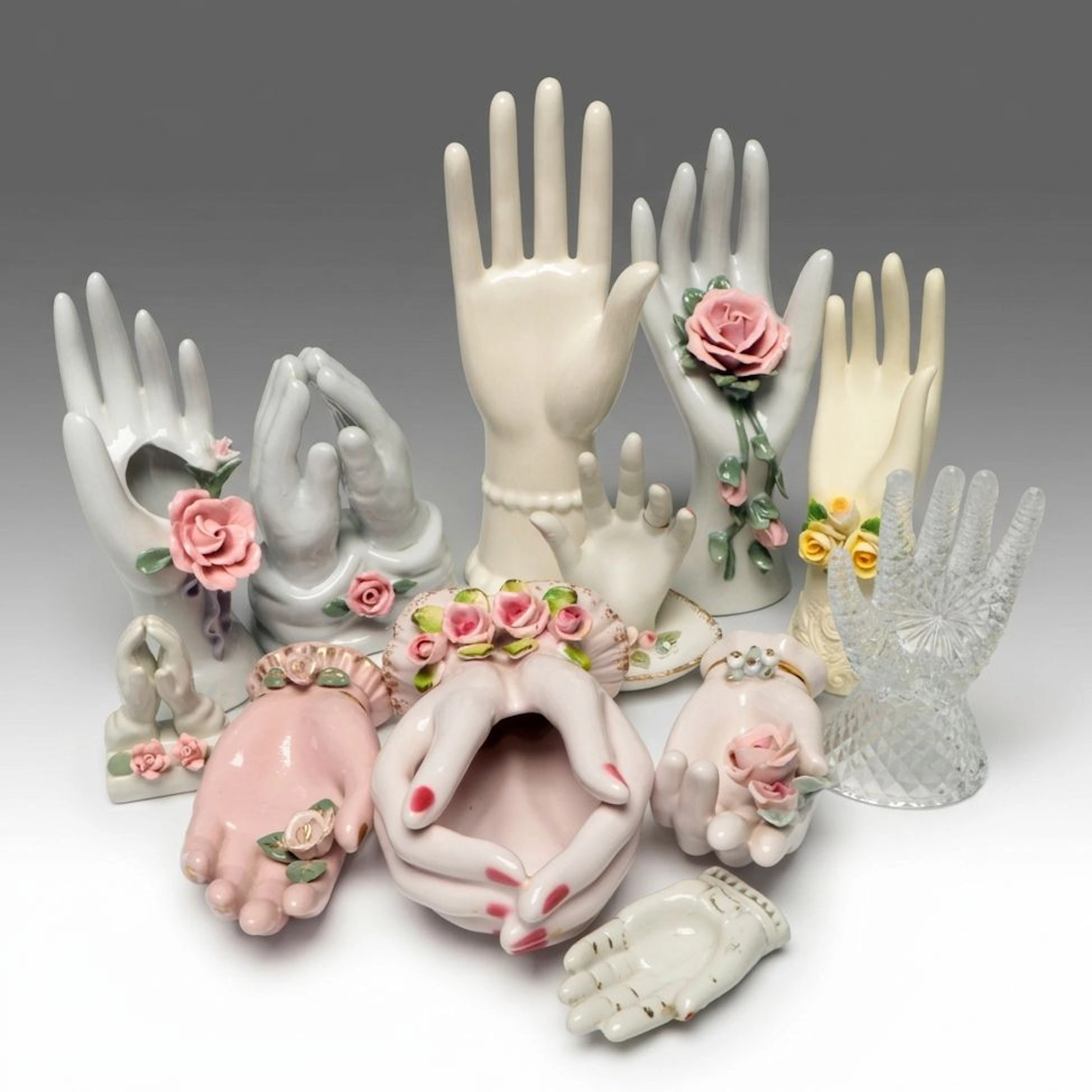 Lefton Porcelain and Other Hand Figurines, Planters and Trays