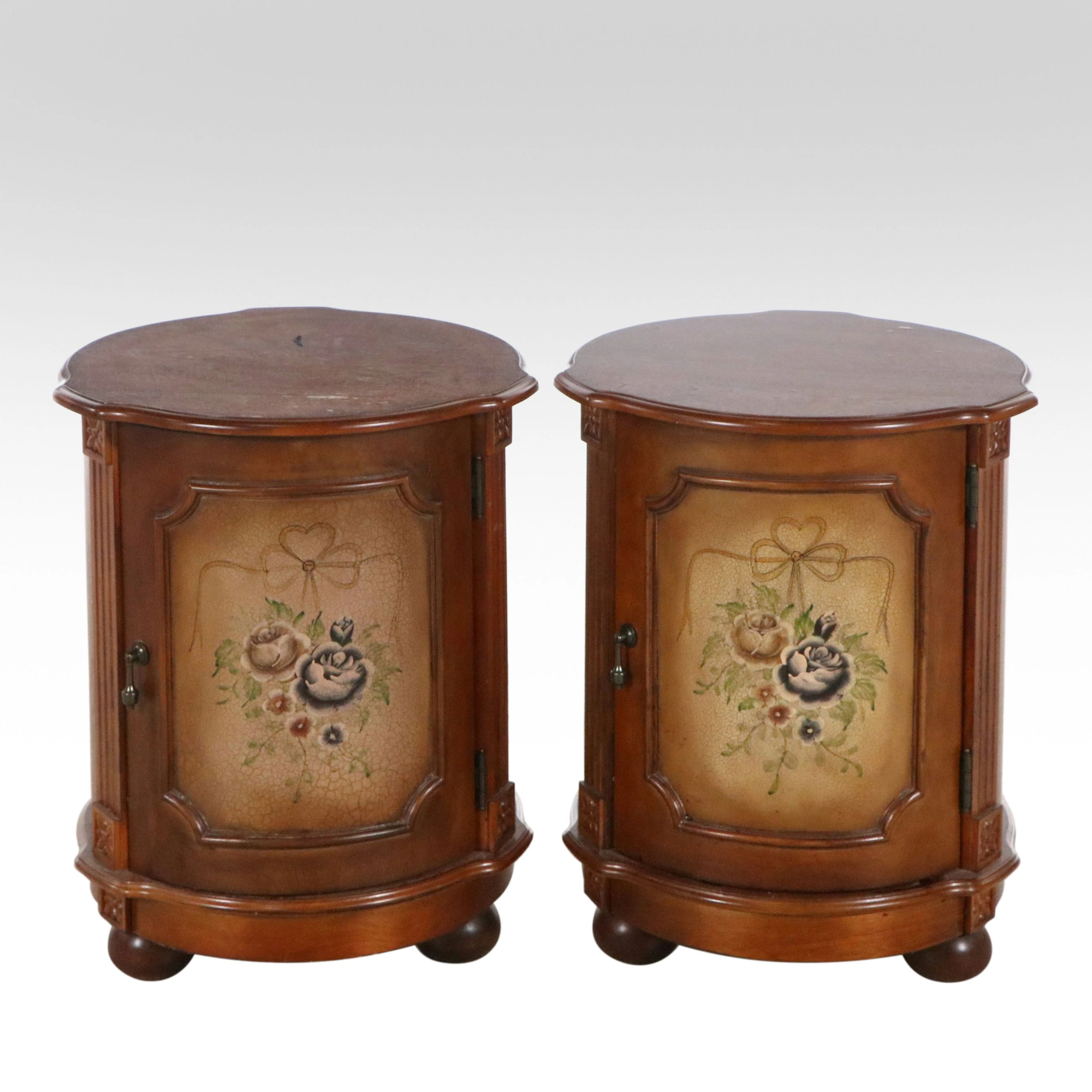 Pair of Dimensions French Provincial Style Paint Decorated Side Cabinets