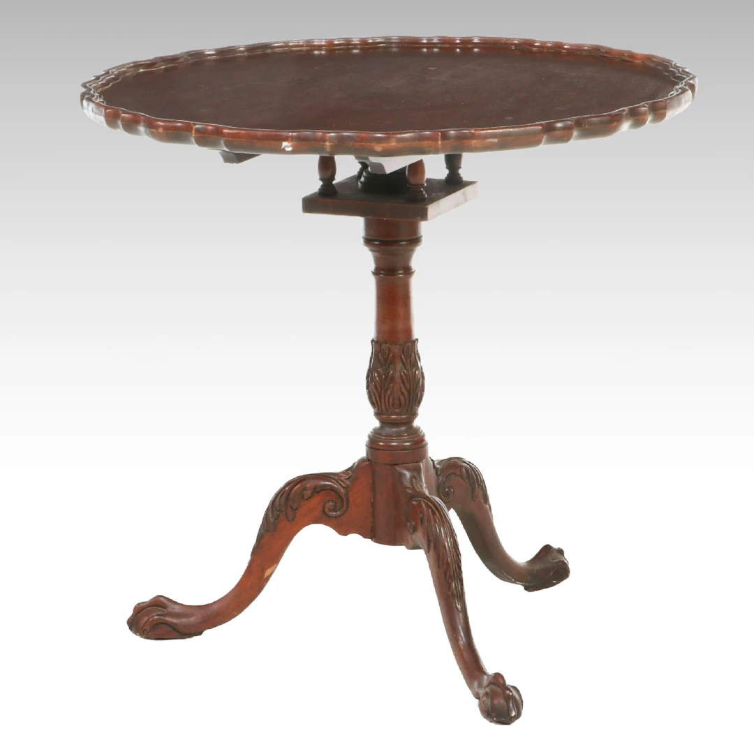 Queen Anne Style Mahogany Birdcage Tilt-Top Piecrust Edge Table
