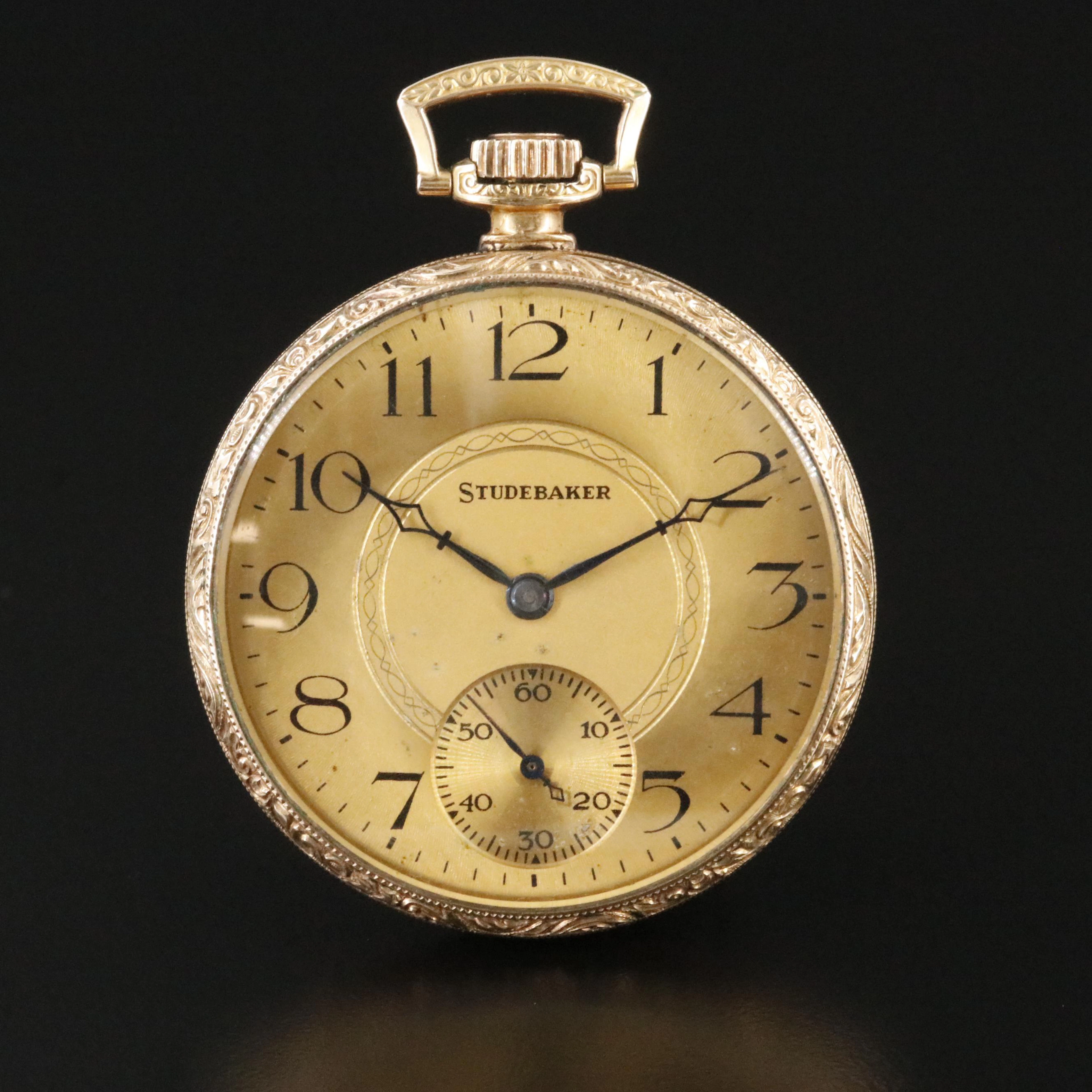 Studebaker By South Bend Gold-Filled Scrollwork Case Pocket Watch