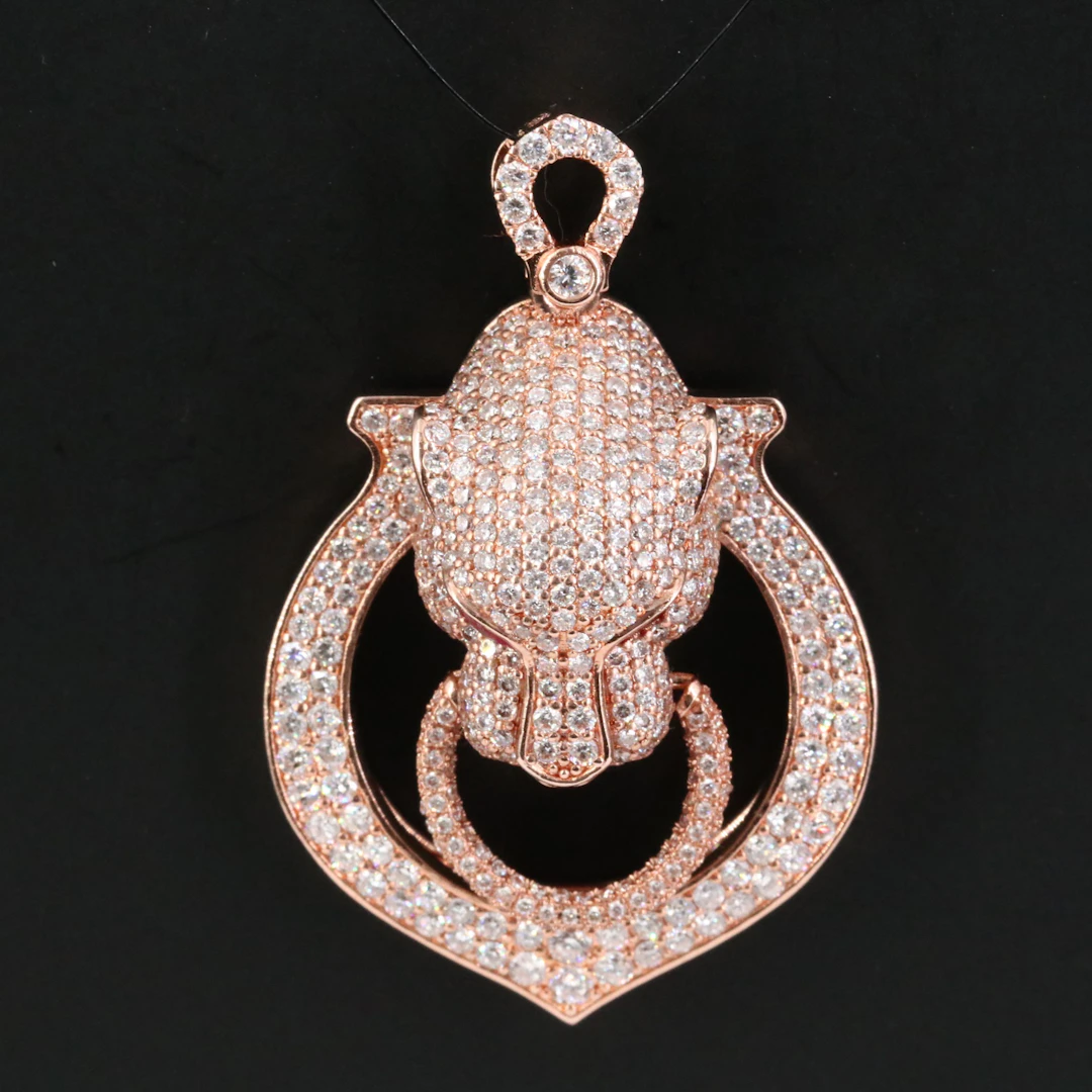 14K Lab Grown Diamond and Ruby Rose Gold Door Knocker Style Pendant