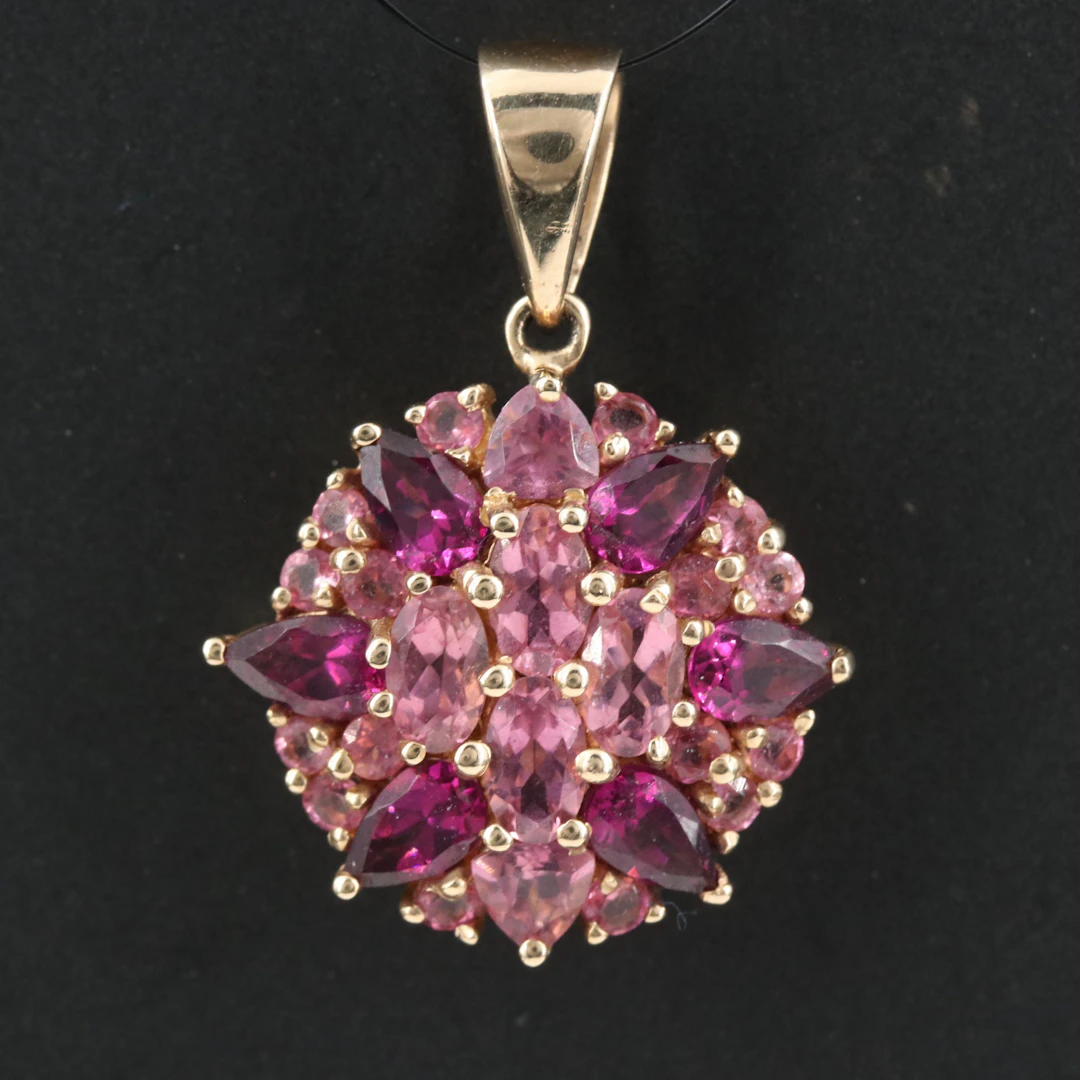 14K Garnet and Tourmaline Pendant