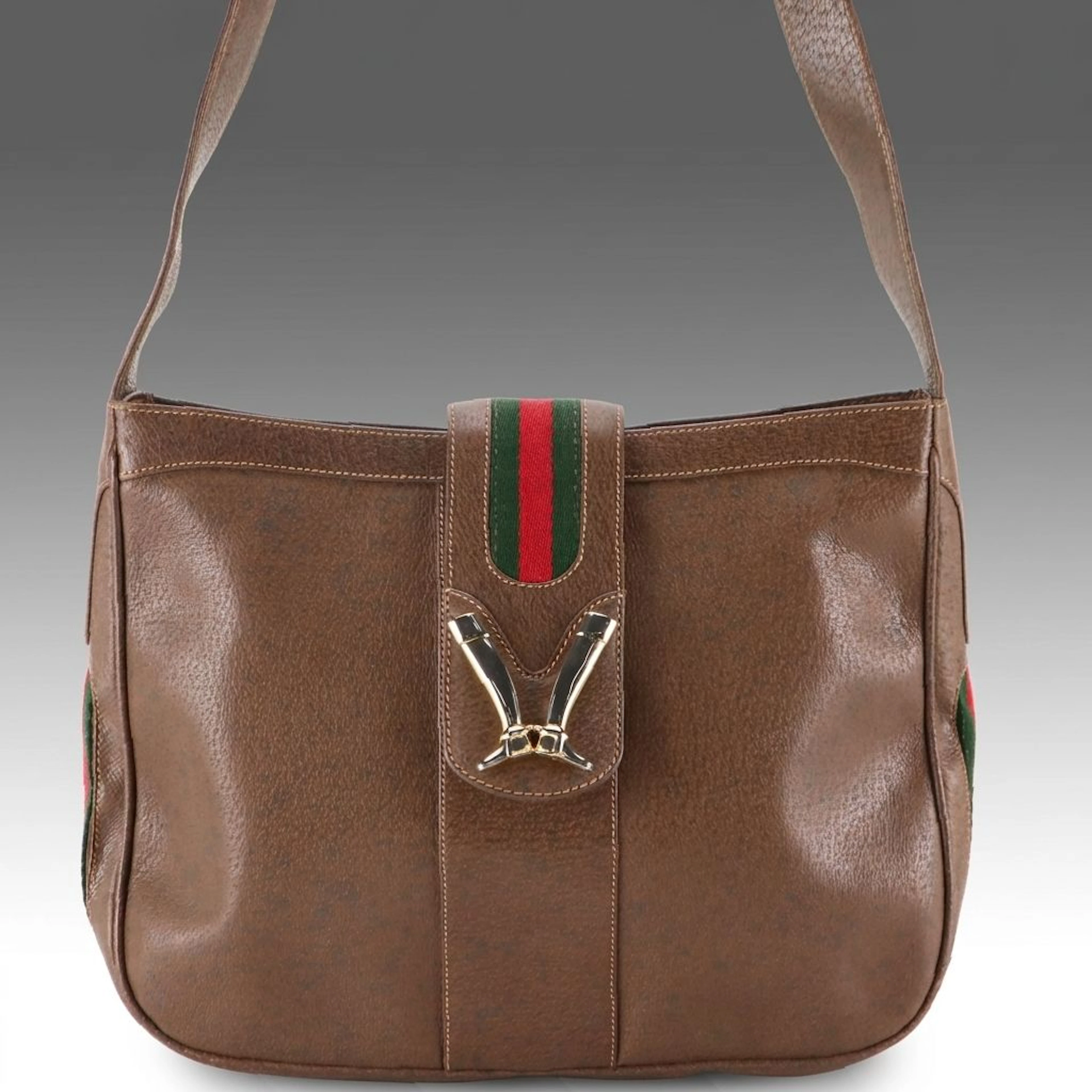 Gucci Web Stripe Equestrian Hobo Bag in Cinghiale Leather, Vintage