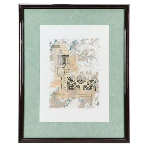 Marcia Kramer Mixed Media Collage with Architectural Imagery, 21st Century