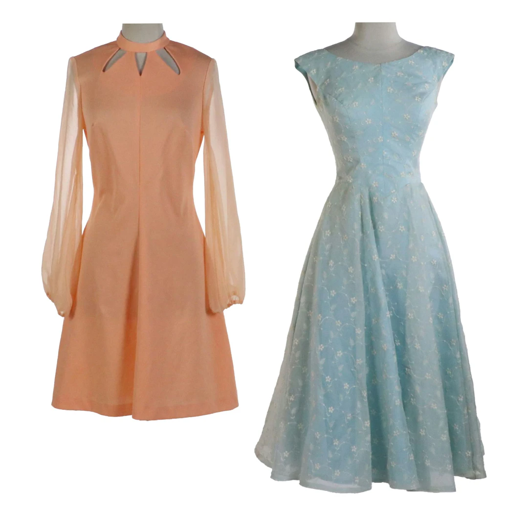 Priscilla of Boston Floral Embroidered Dress, Aldens Fashions Peach Flare Dress