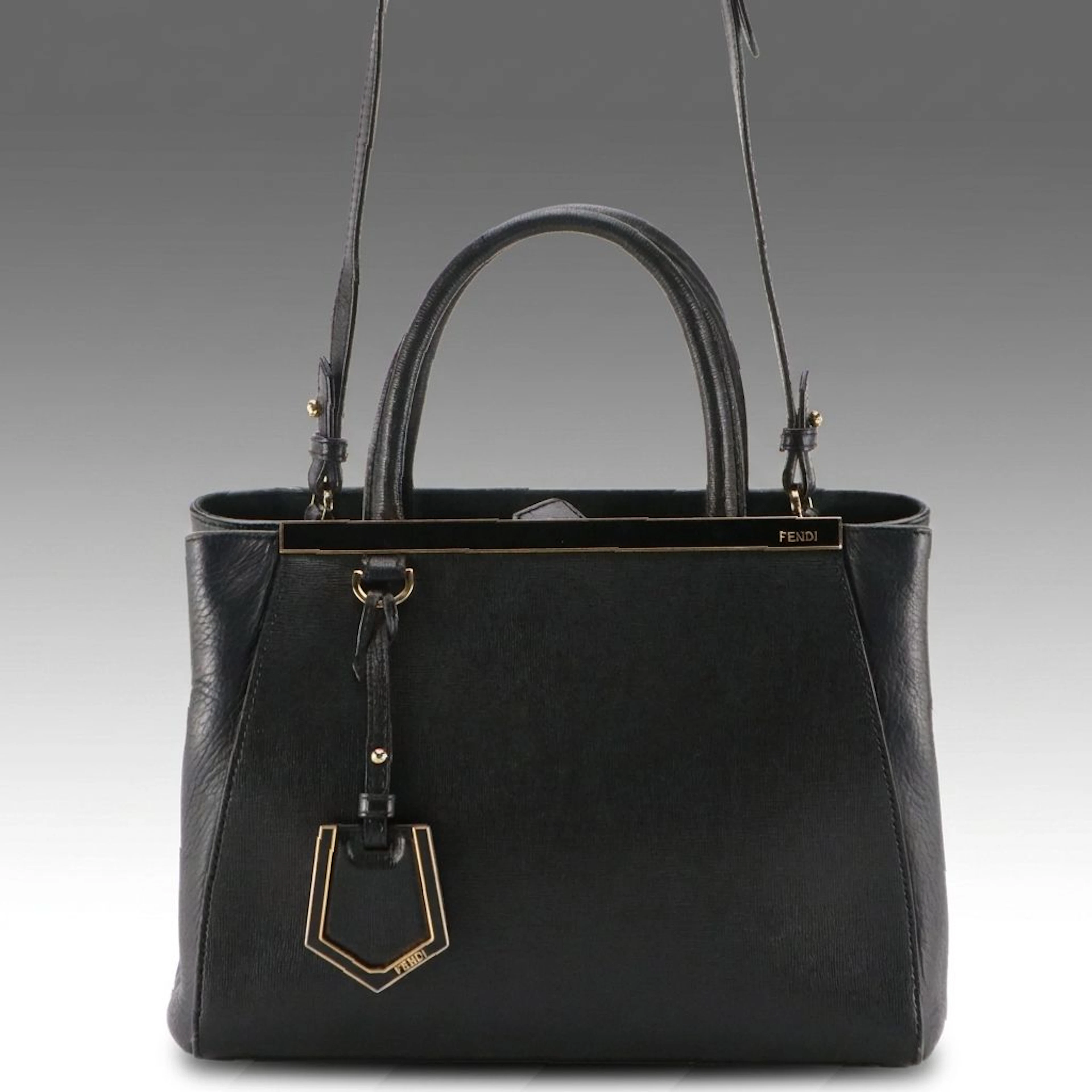 Fendi Petite Sac 2Jours Two-Way Tote Bag in Black Textured and Grained Leather