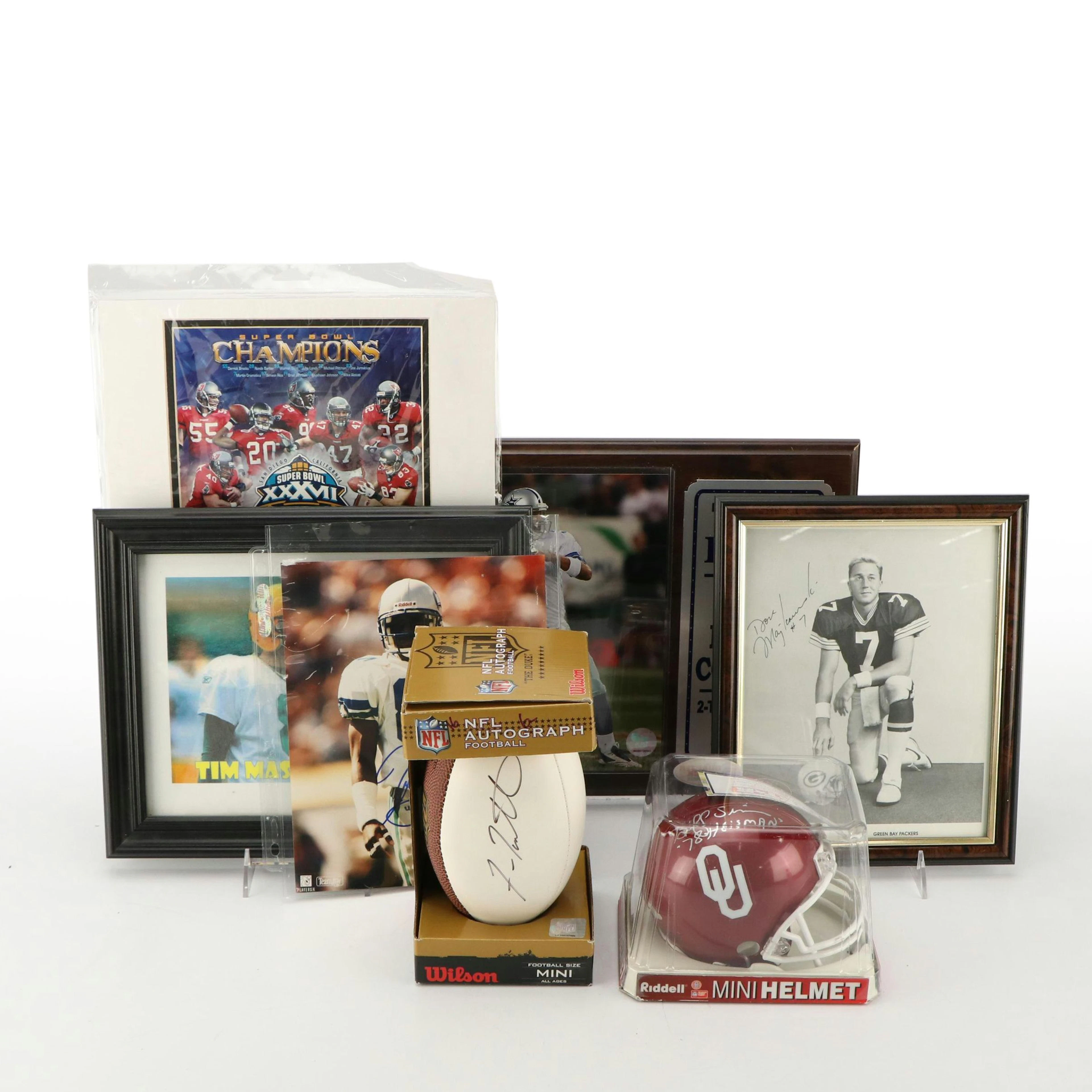 Fran Tarkenton Signed Mini Football with Billy Sims Signed Mini Helmet and More