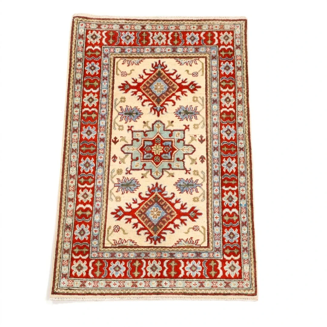 3'2 x 5' Hand-Knotted Afghan Kazak Area Rug
