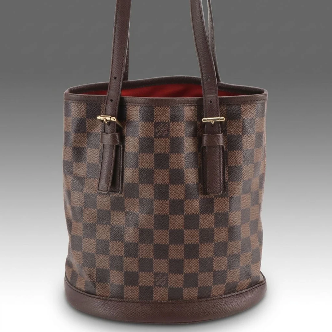 Louis Vuitton Marais Bucket Bag in Damier Ebene Canvas and Leather